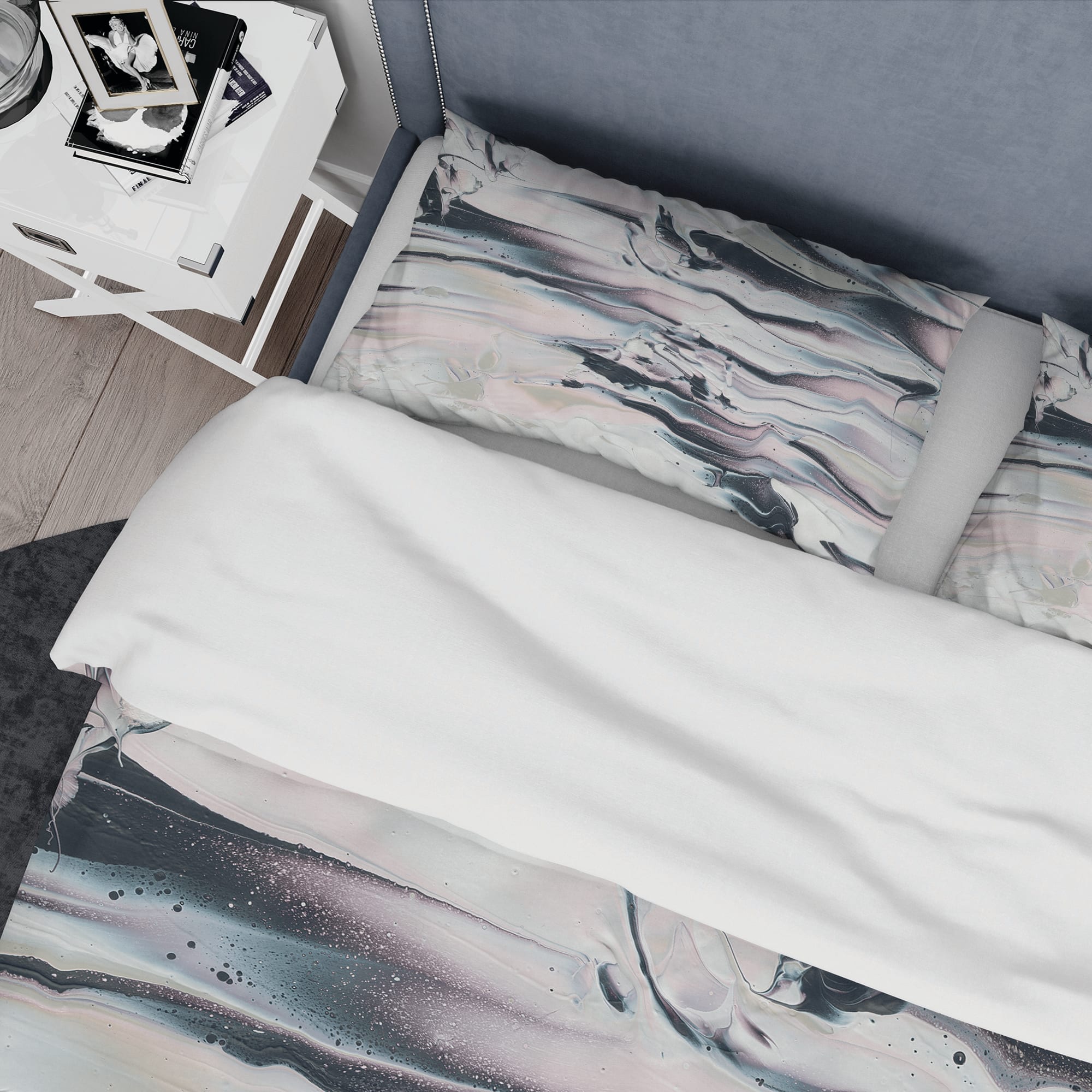 Designart &#x27;Grey Marbling V&#x27; Geometric Bedding Set - Duvet Cover &#x26; Shams