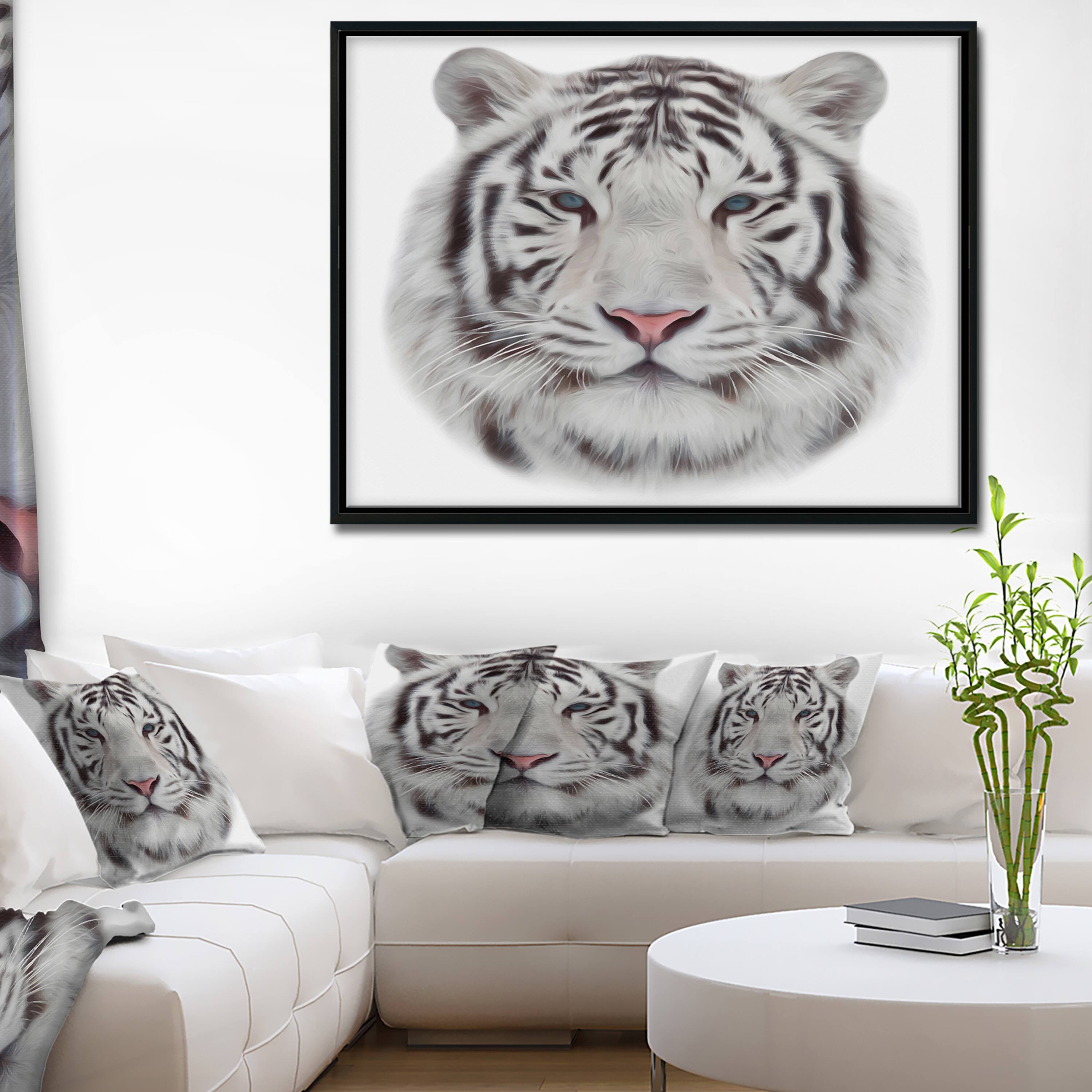 Designart - White Bengal Tiger - Animal Art On Canvas in Black Frame