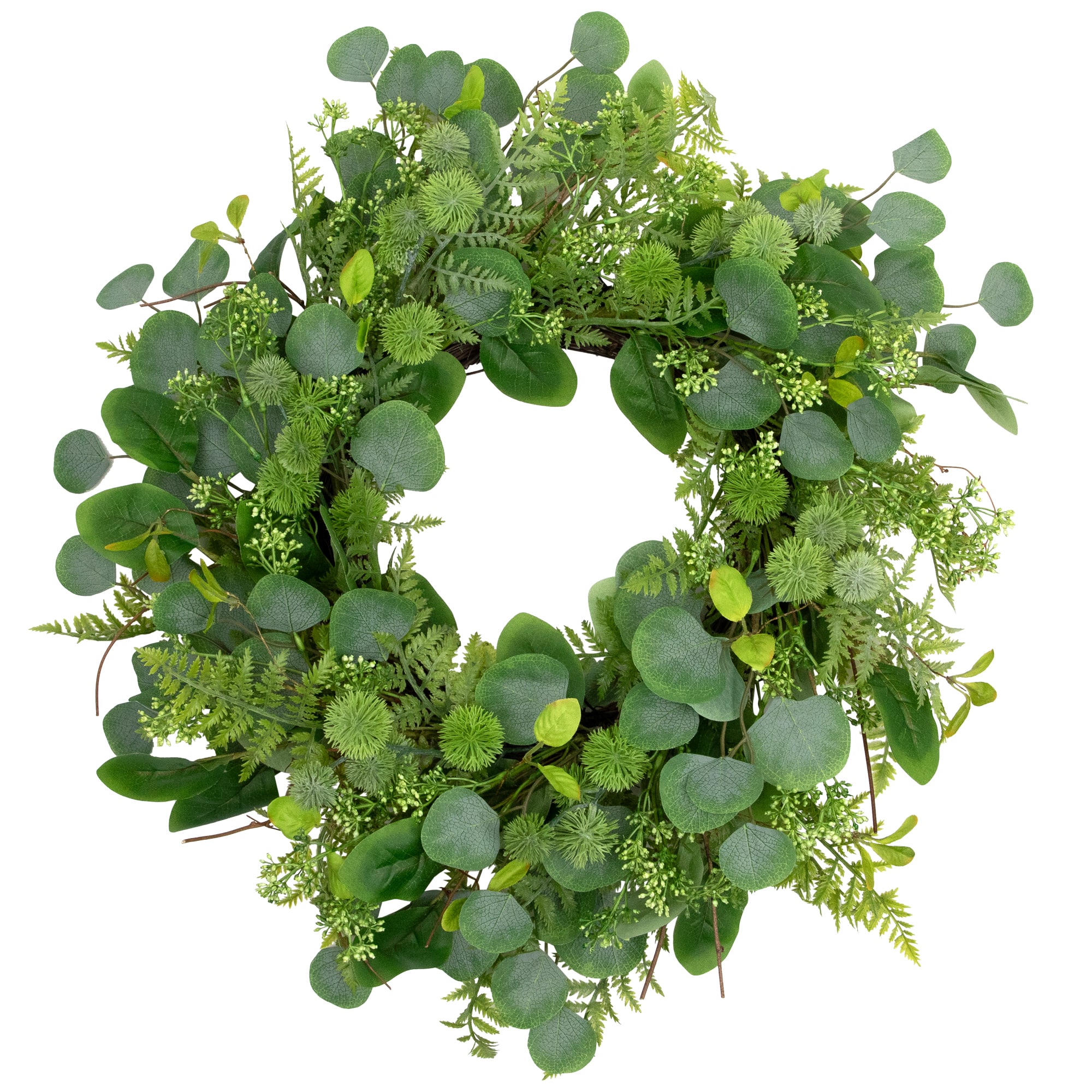 24" Seeded Eucalyptus & Sweet Gum Flowers Spring Artificial Wreath
