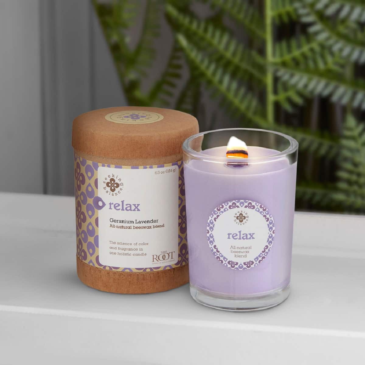 Root Candles Seeking Balance® Relax: Geranium Lavender Jar Candle
