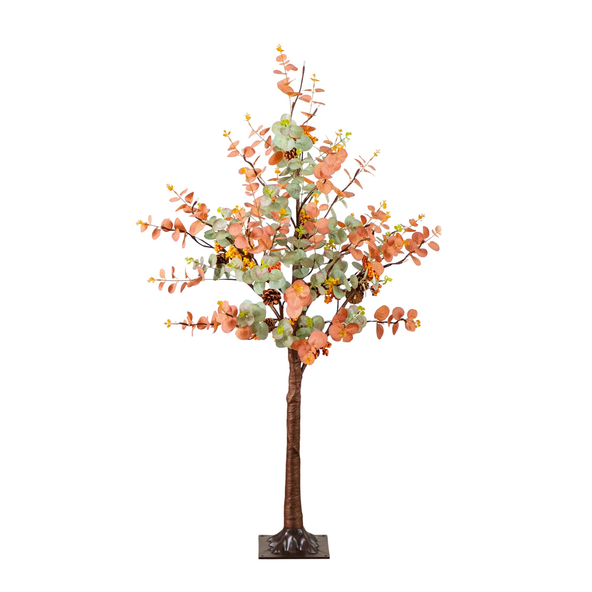 4ft. Pre-Lit Autumn Eucalyptus Artificial Fall Tree with Pinecones, Berries and 60 Warm White LED Lights