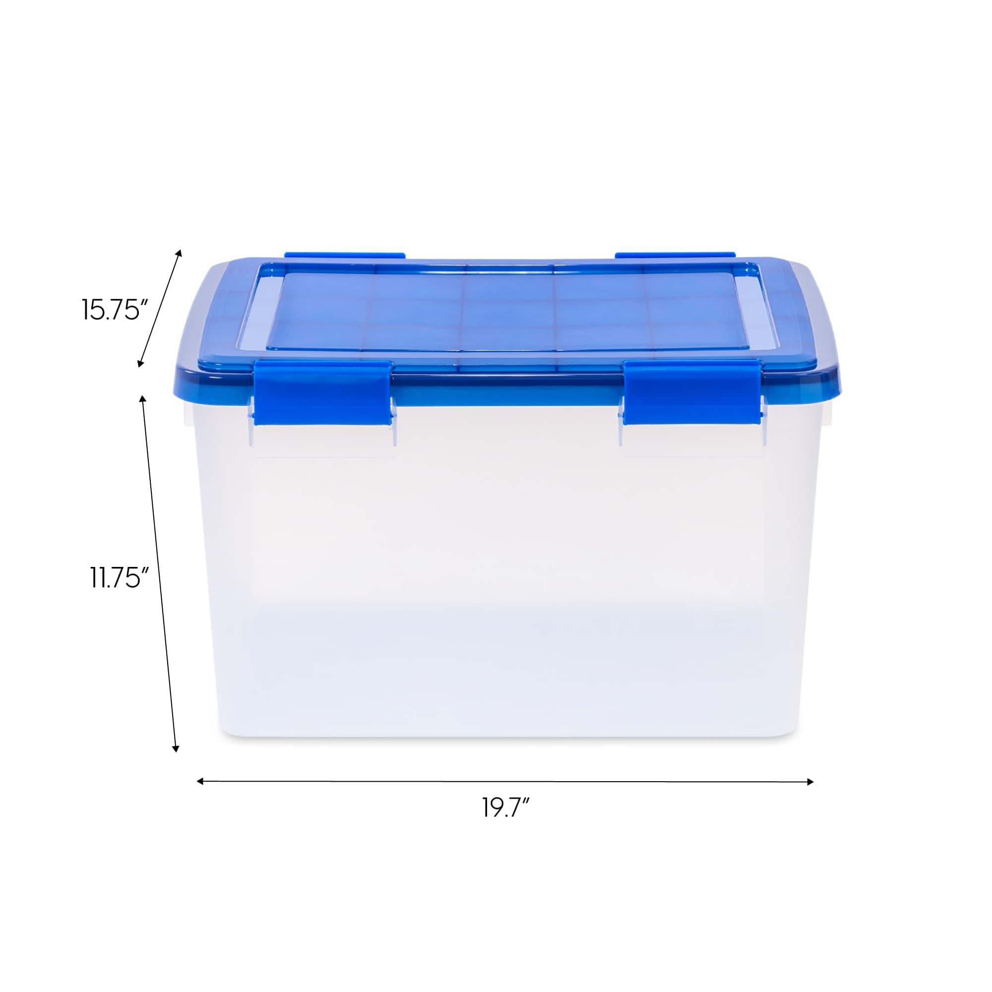 IRIS Element Resistant Clear Plastic Storage Boxes with Blue Lid