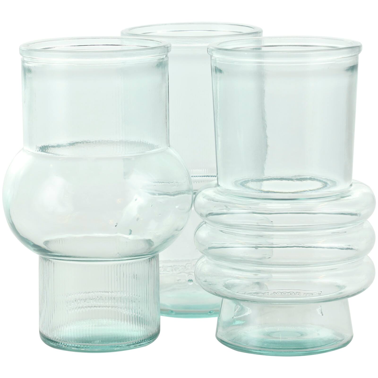 Clear Small Bubble Ribbed Recycled Glass Vase Set