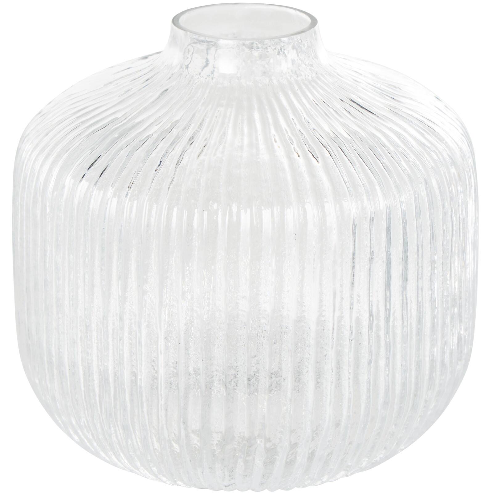 8.5" Clear Short Round Ribbed Glass Vase