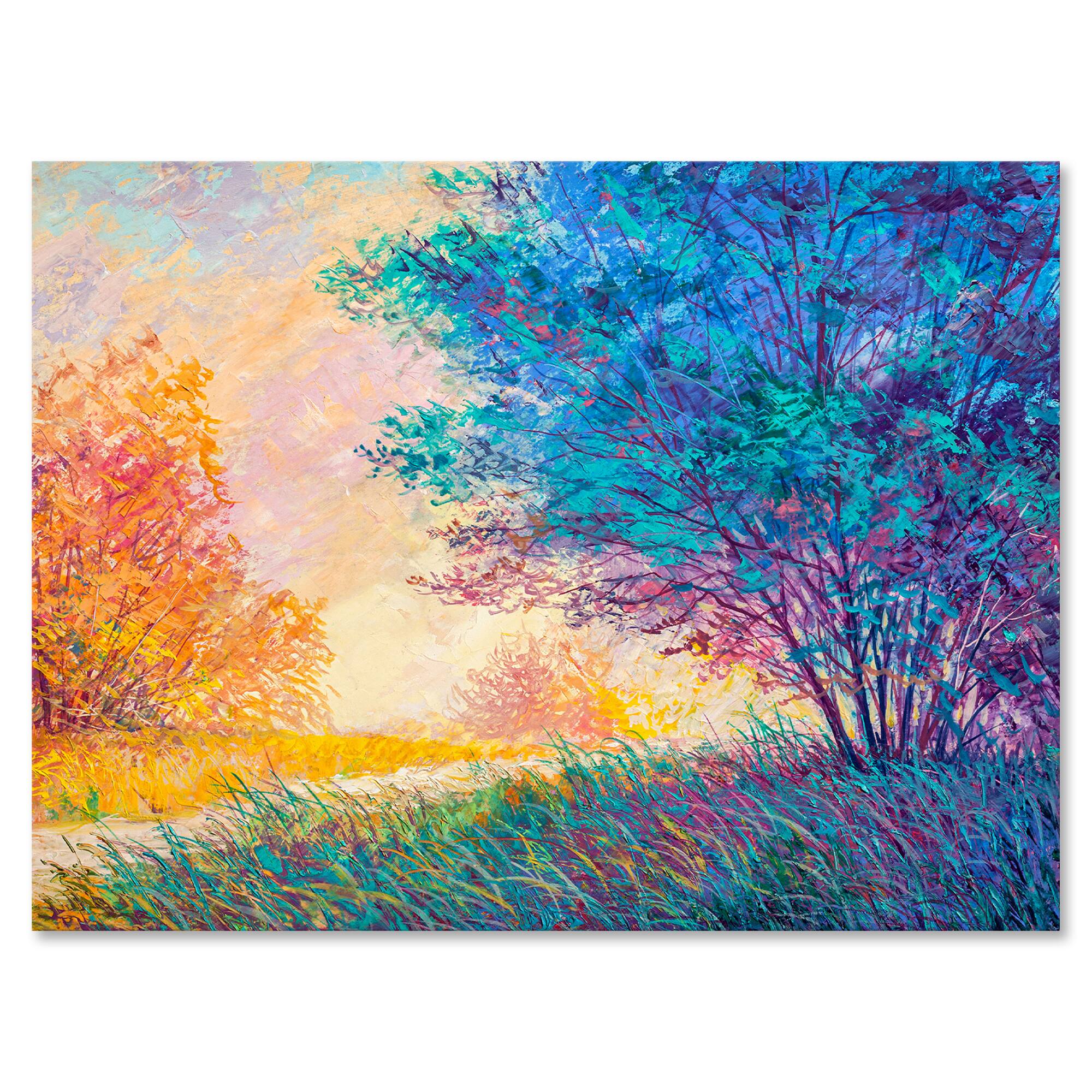 Designart - Sunset In Autumnal Landscape - Traditional Canvas Wall Art Print