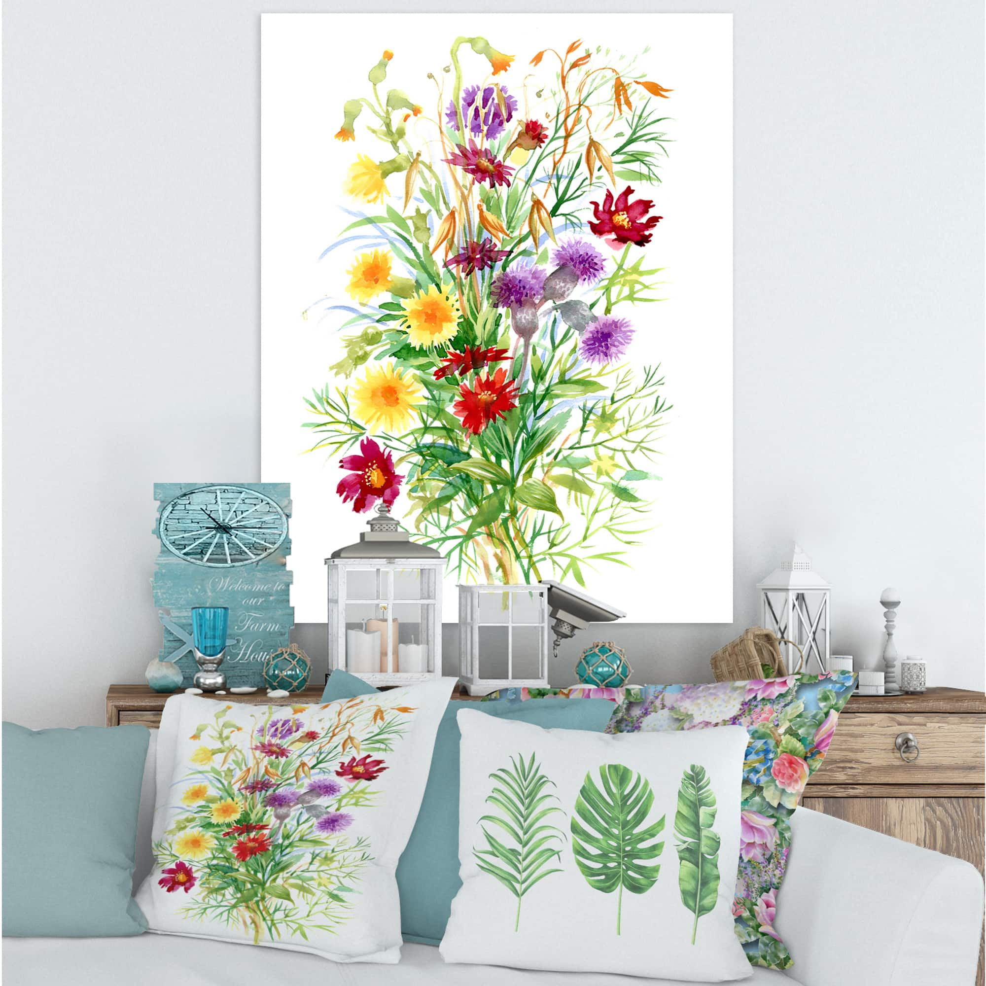 Designart - Colorful Wildflowers In Nature - Farmhouse Canvas Wall Art Print