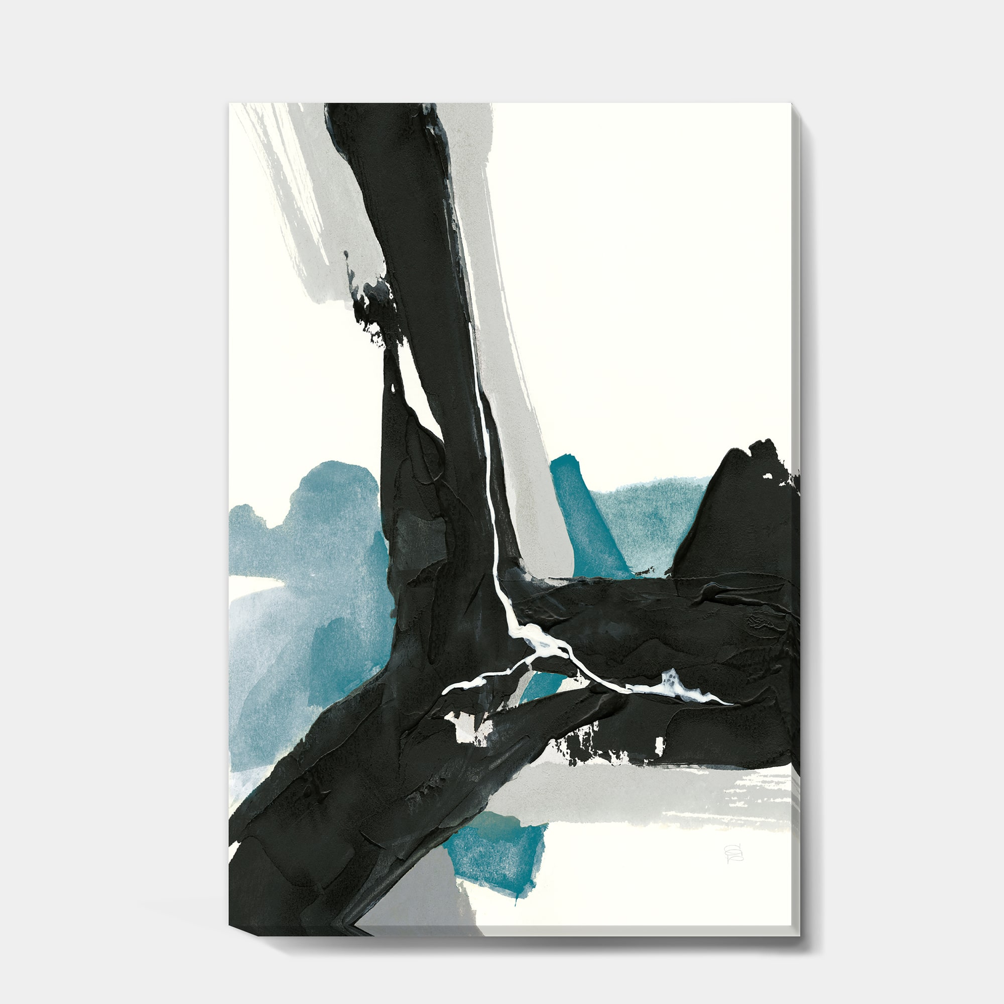 Designart - Geometric Black and Teal III - Modern & Contemporary Canvas Artwork