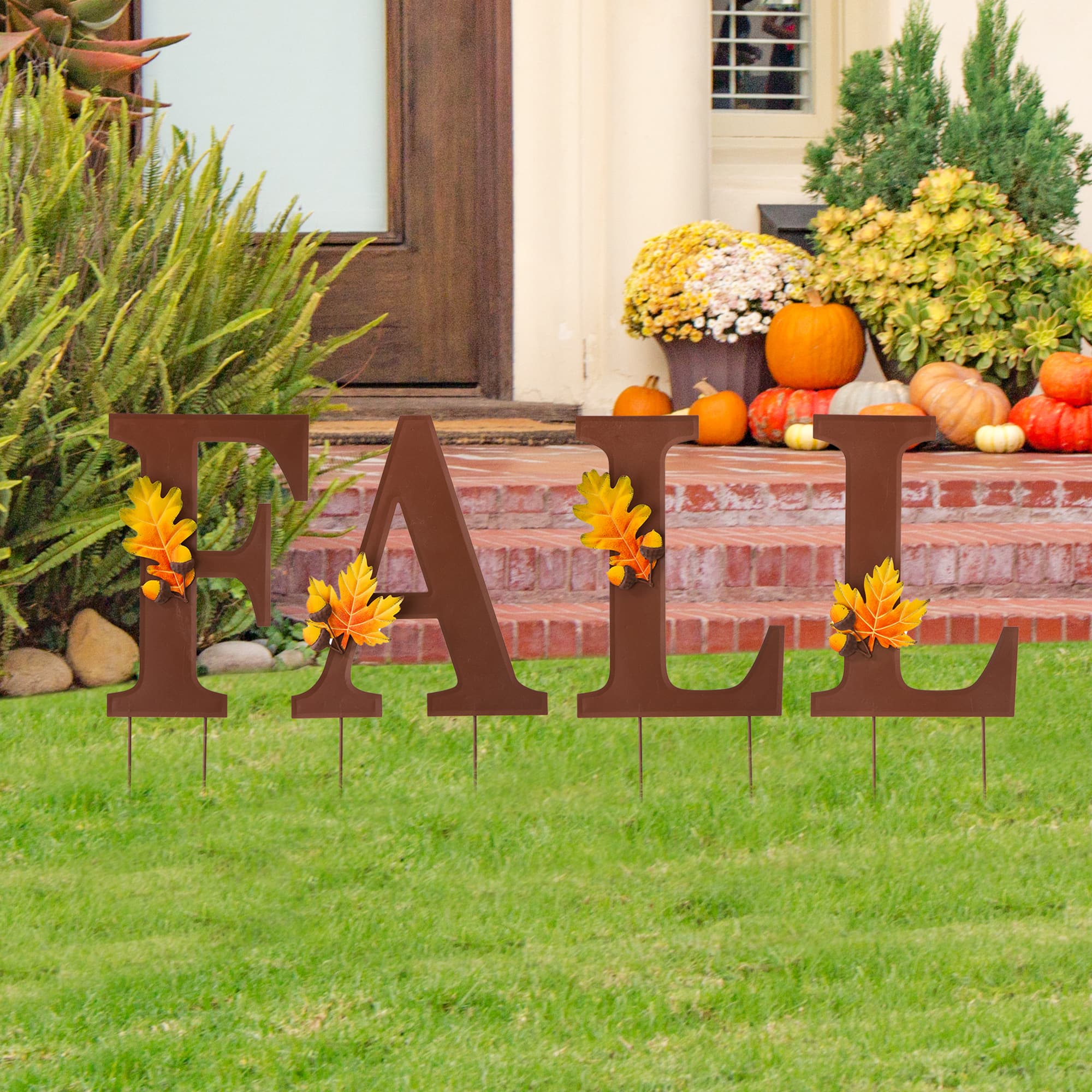 Glitzhome&#xAE; 24&#x22; Fall Metal Yard Stake or Standing D&#xE9;cor