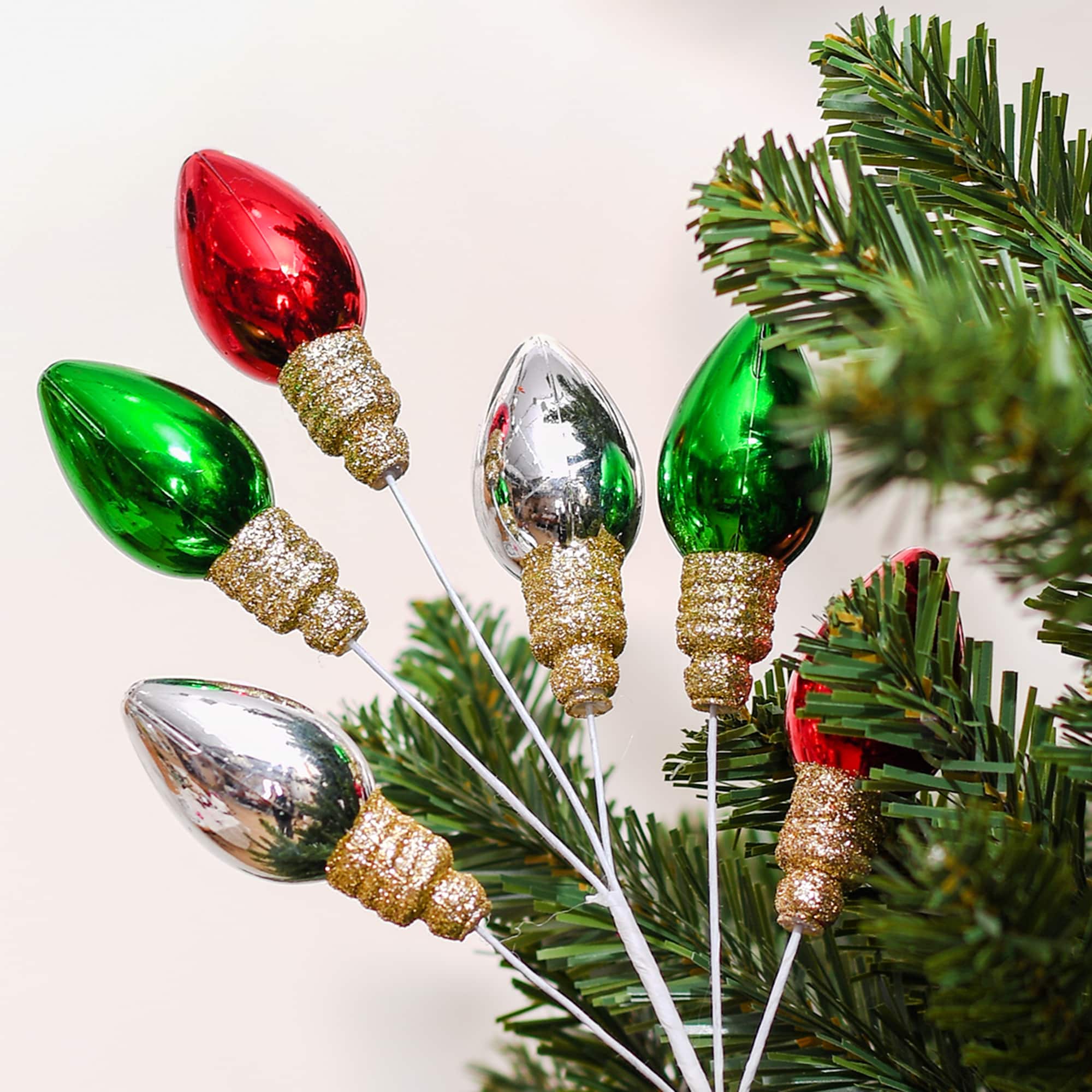 11.5&#x22; Red, Green &#x26; Silver Bulb Pick by Ashland&#xAE;