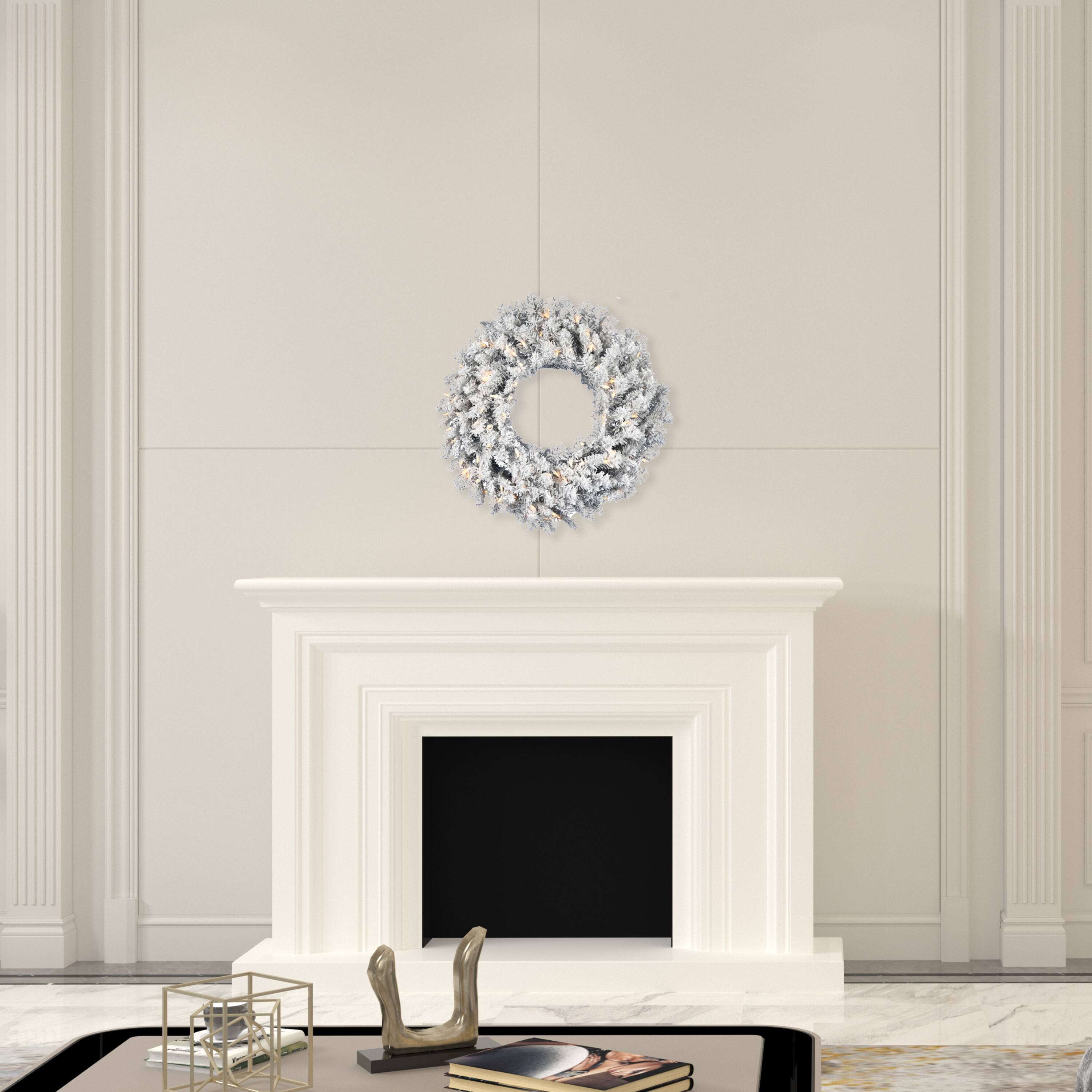 24" Pre-Lit Frosted Silver Artificial Christmas Wreath, Warm White Dura-lit LED Lights