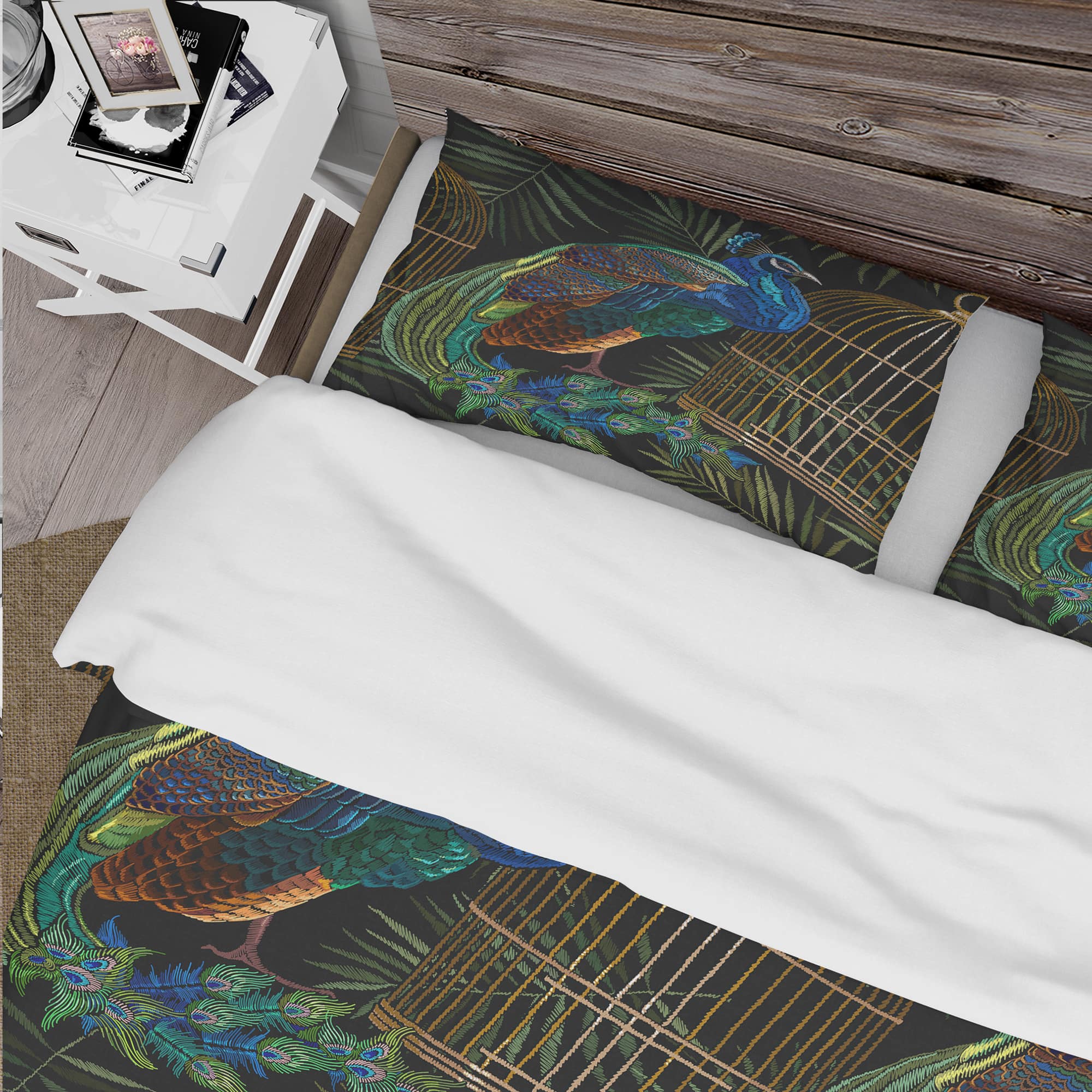 Designart &#x27;Tails of Peacocks and Birds Cage&#x27; Farmhouse Bedding Set - Duvet Cover &#x26; Shams