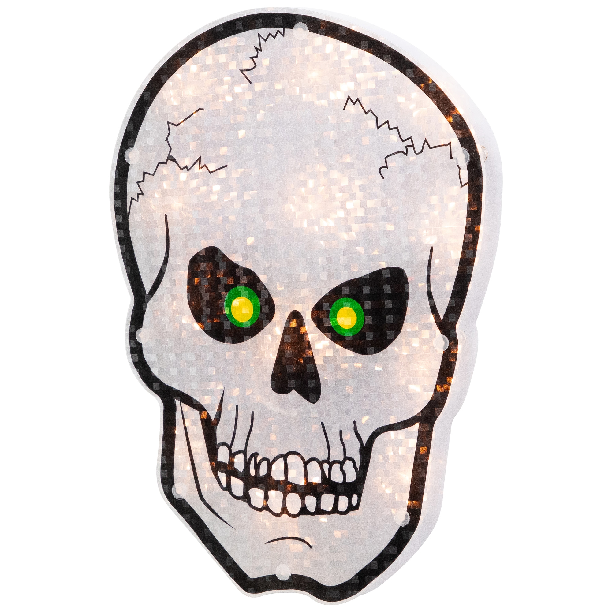 12" Silver & Black Holographic Lighted Skull Halloween Window Silhouette Decoration