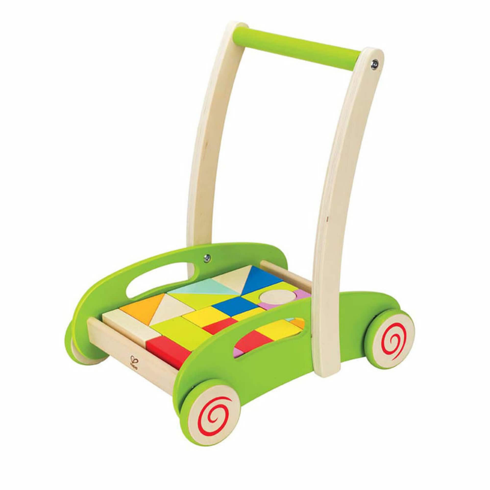 Hape Green Block & Roll Cart Toddler Wooden Push & Pull Toy