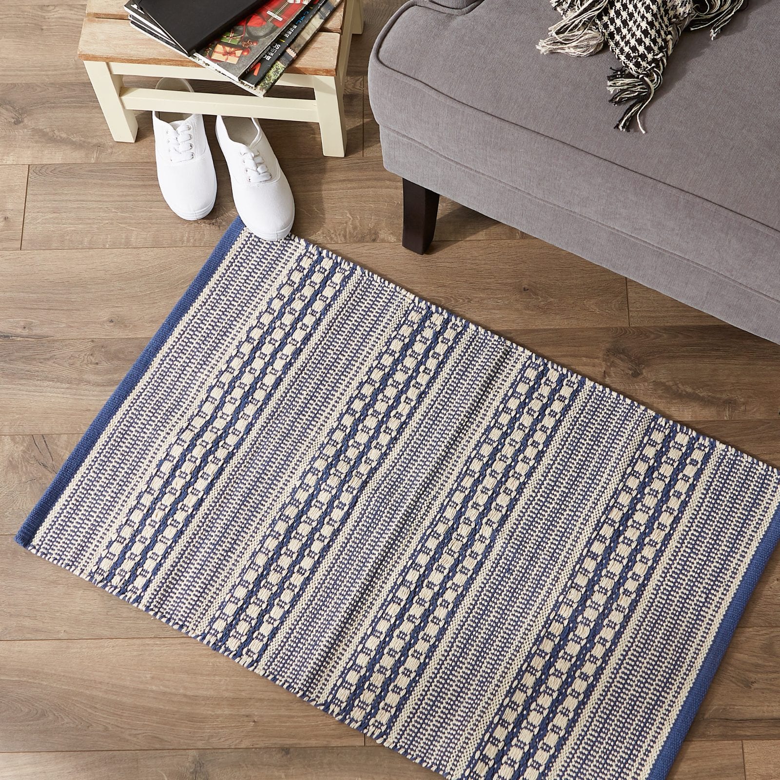 DII&#xAE; French Blue Dobby Stripe Hand-Loomed Rug, 2ft. x 3ft.