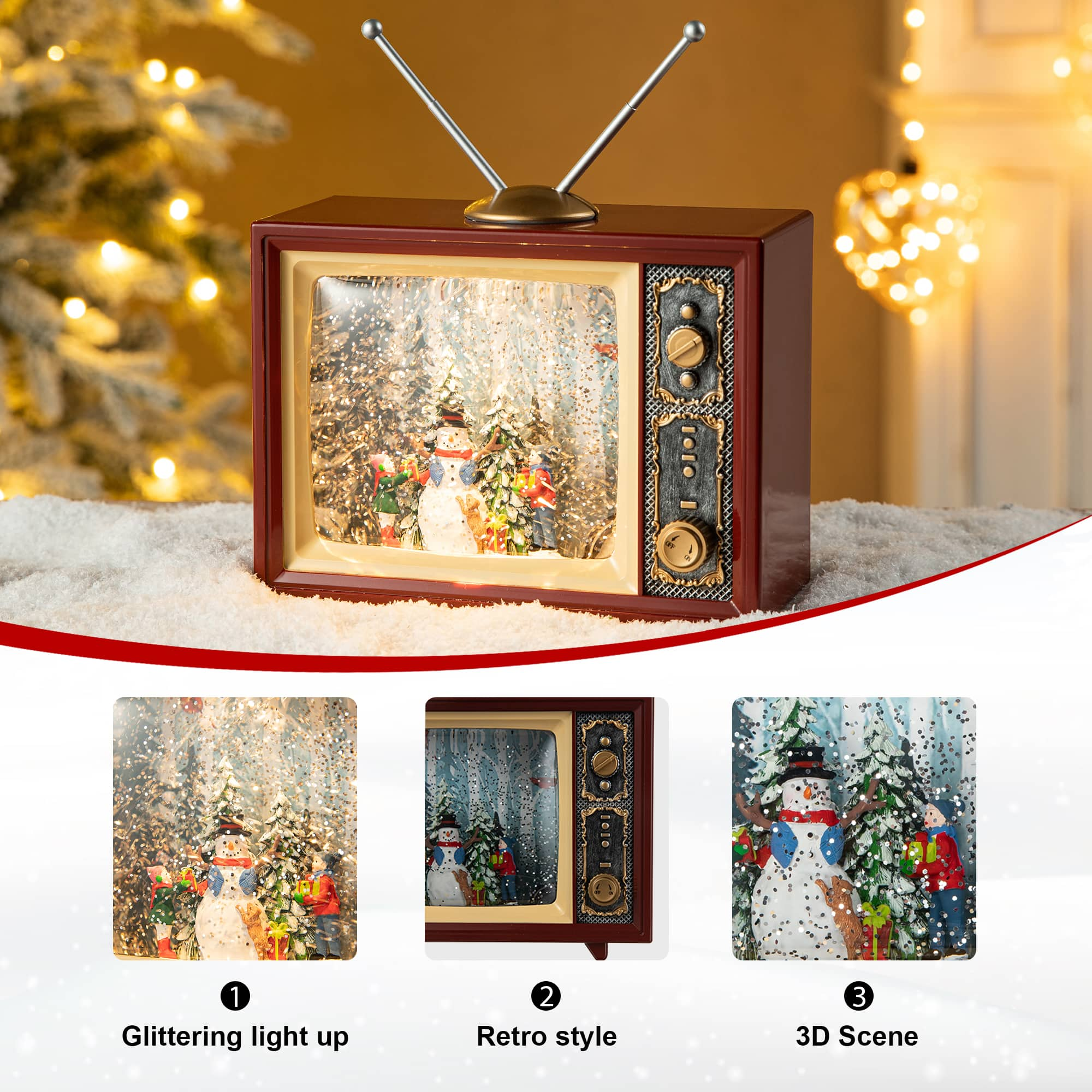 Glitzhome&#xAE; 7.5&#x22; Lighted TV with Snowman Waterglobe