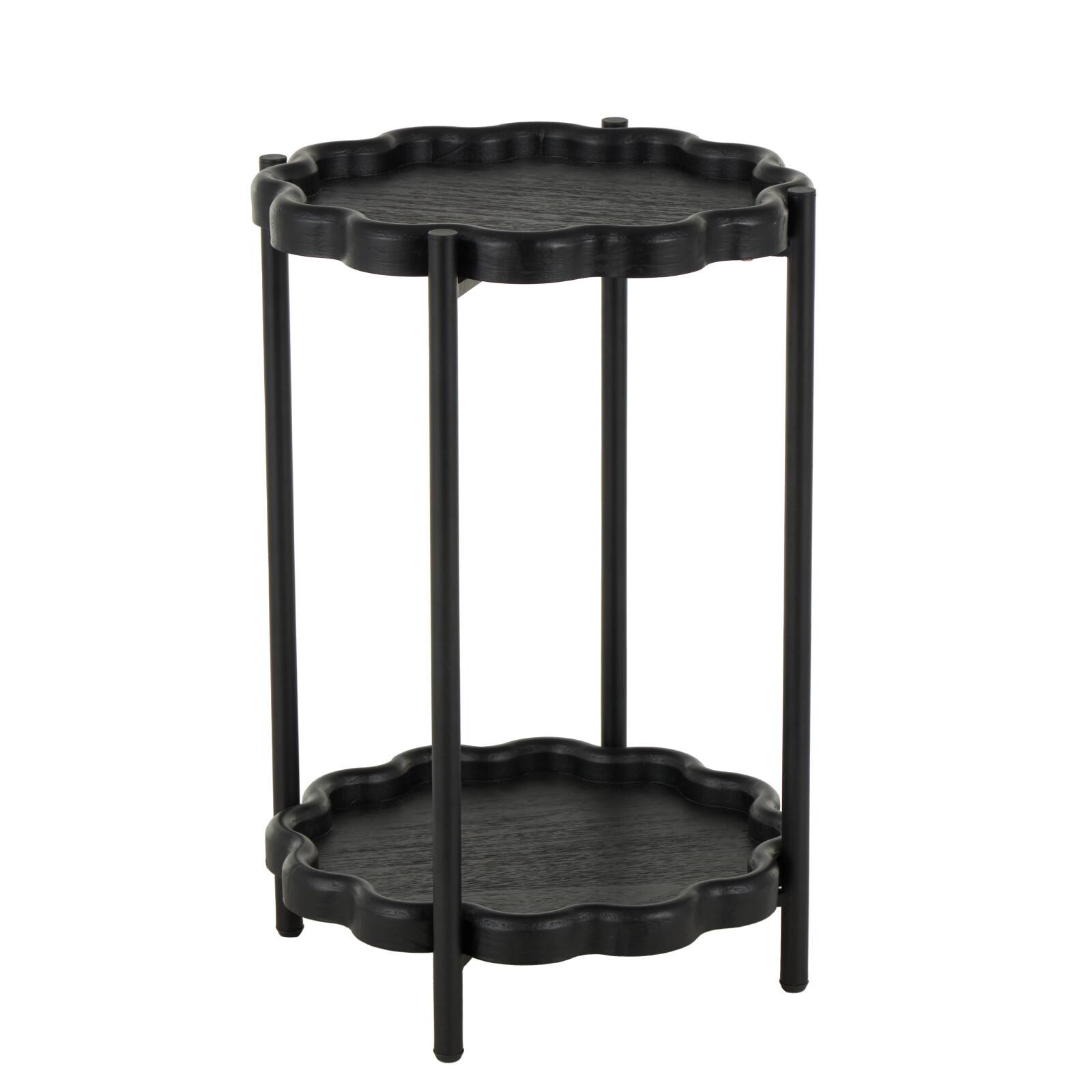 23.75" Black Wood Floral Inspired 2-Level Side End Accent Table with Metal Legs