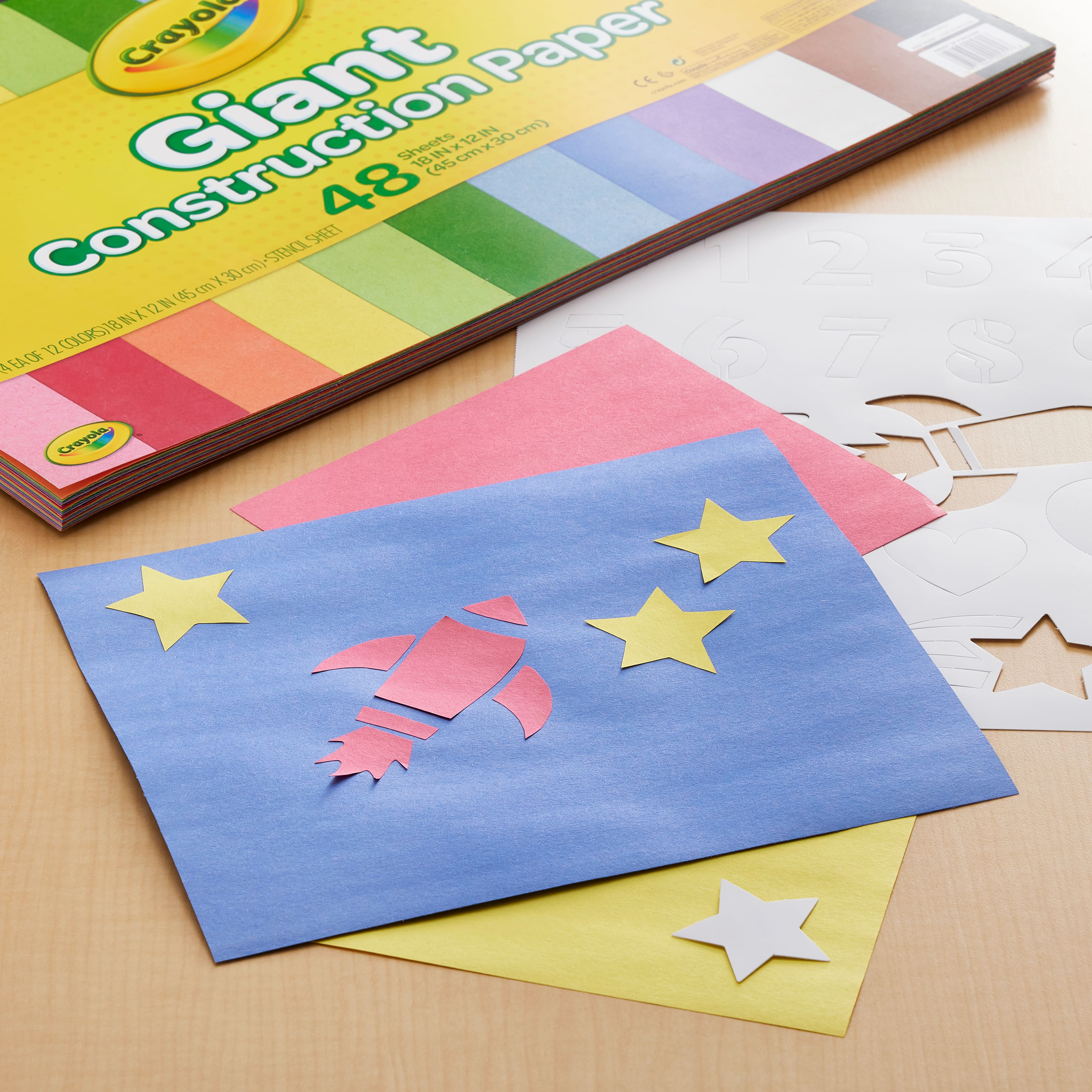 Crayola Project Giant Construction Paper 12X18-48 Sheets - Assorted Colors  W/Stencils - 071662300784