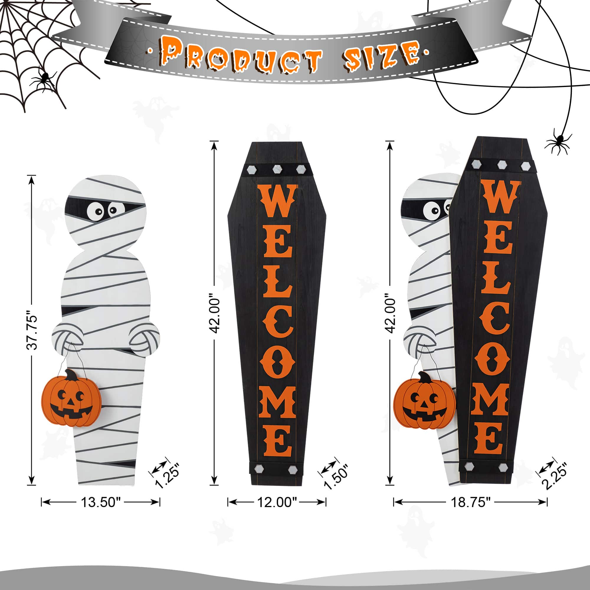 Glitzhome&#xAE; Halloween Wood Mummy and Welcome Coffin Porch Decor Set