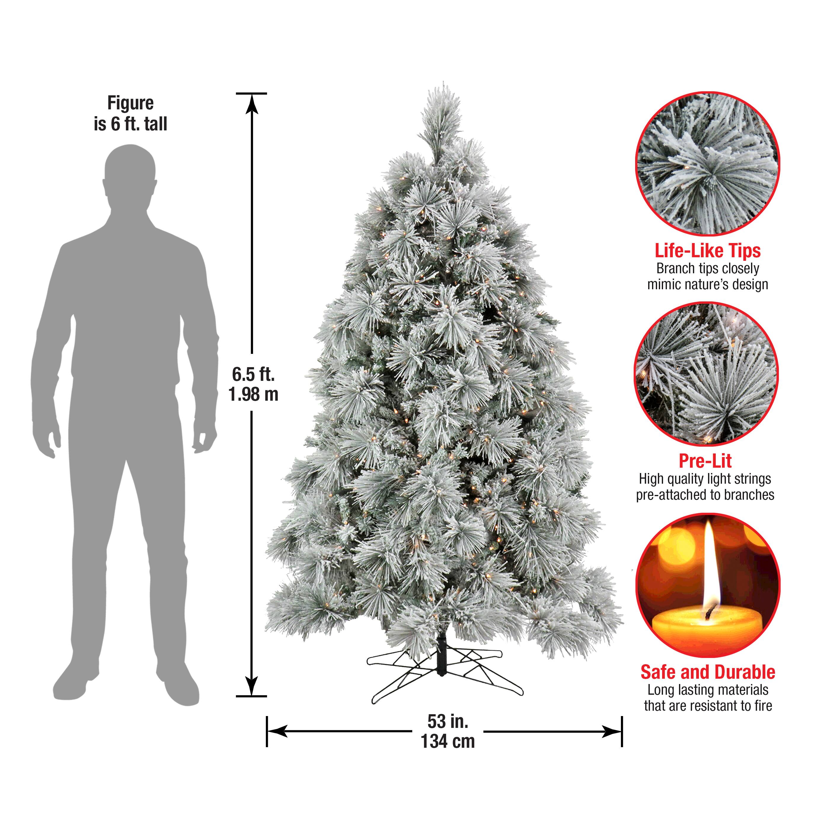 6.5ft. Pre-Lit Flocked Bavarian Pine Artificial Christmas Tree, Clear Lights