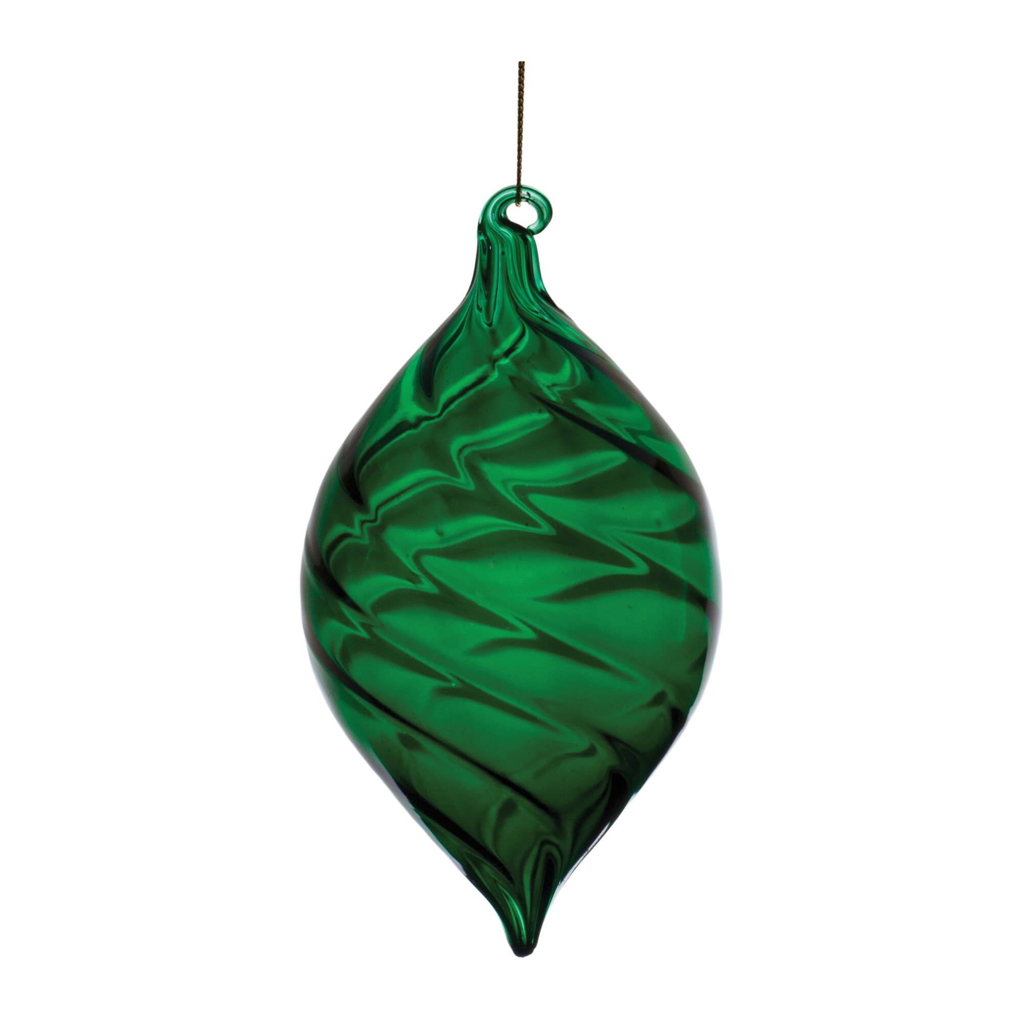 Emerald Green Swirl Glass Ornaments Set