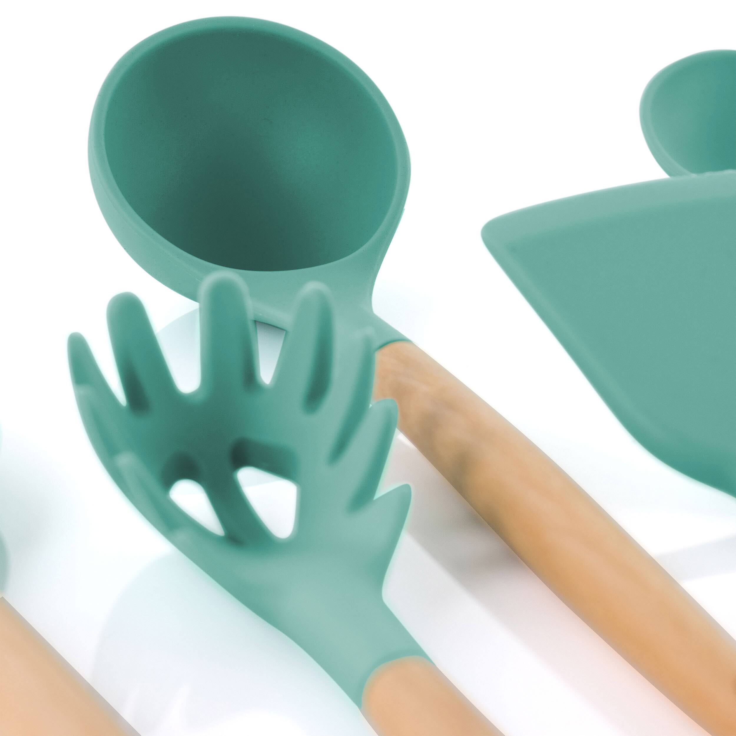 MegaChef Mint Green Silicone and Wood Cooking Utensils (Set of 12)