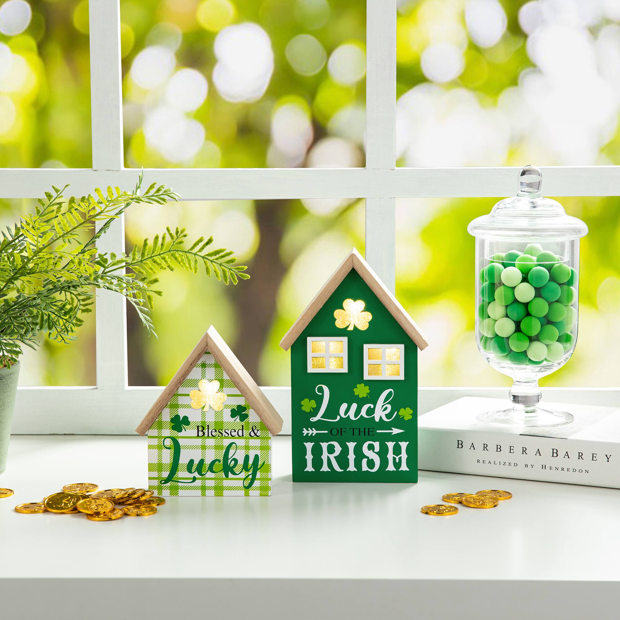 Glitzhome® Lighted St. Patrick's Wooden House Table Décor Set
