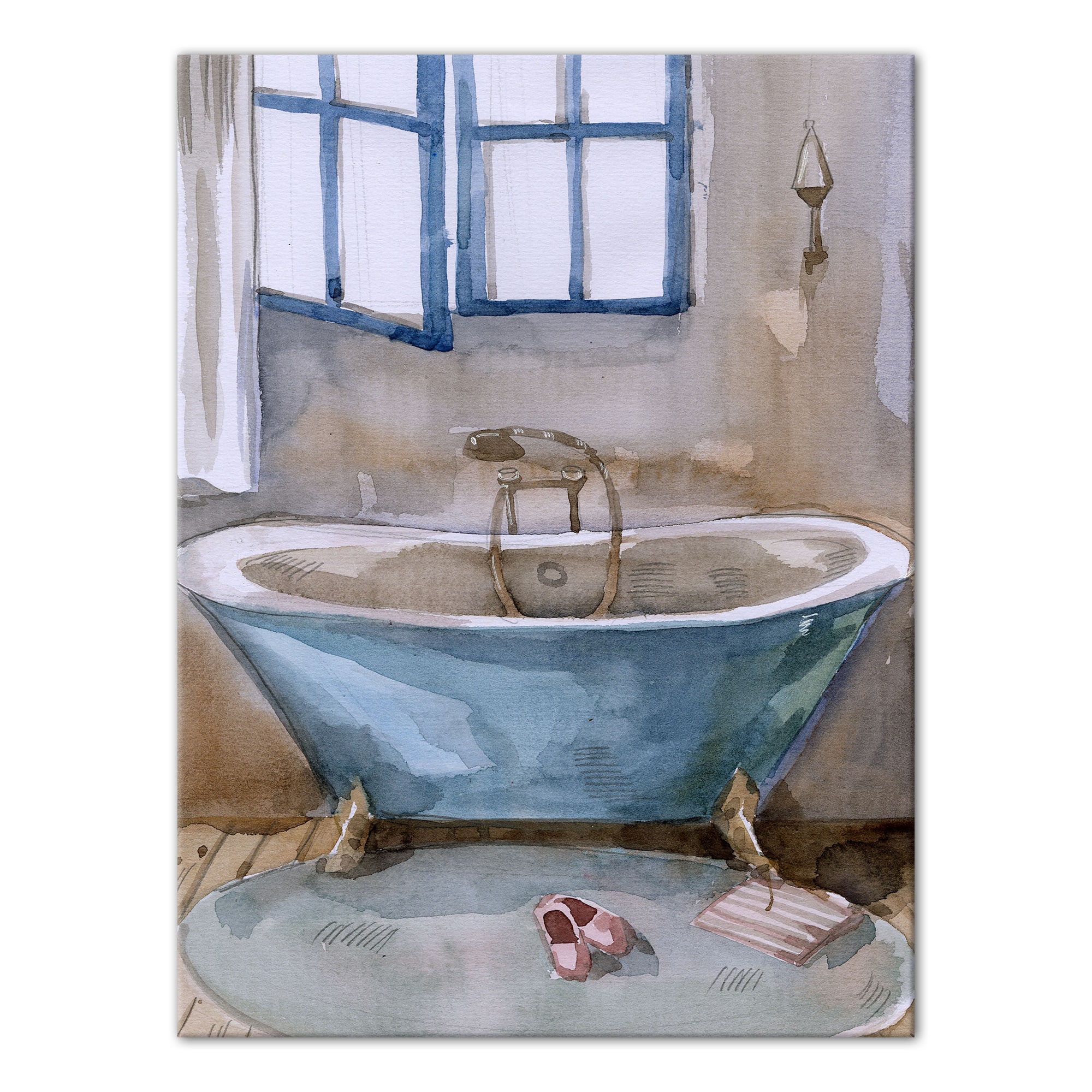 Blue Bathroom 12" x 16" Canvas Wall Art