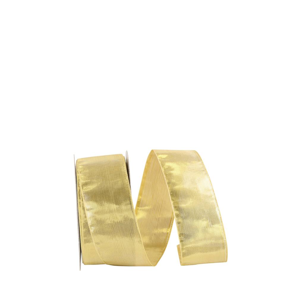 JAM Paper 1.5" x 25yd. Gold Woven Lame 2 Wired Ribbon