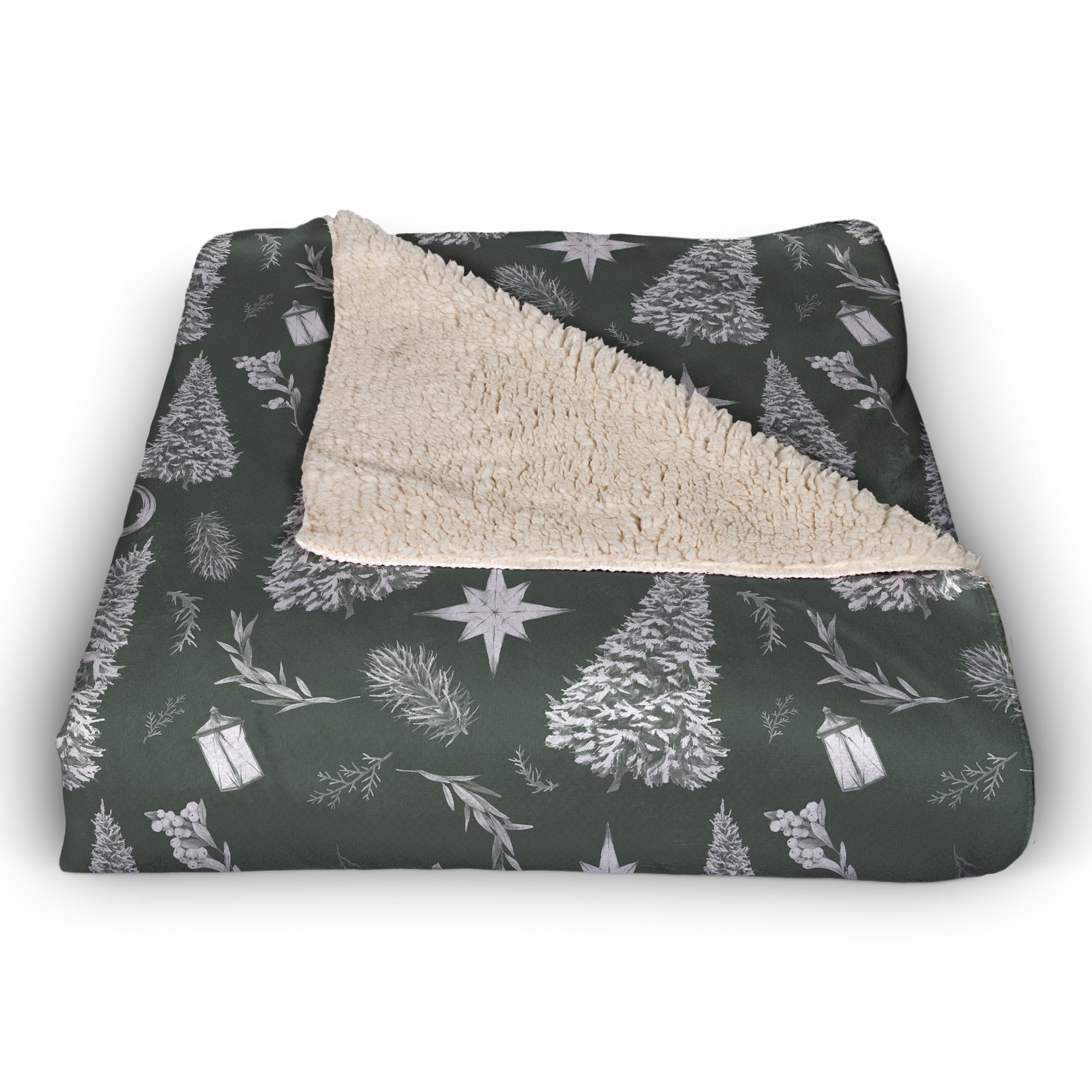 Sage Christmas Trees Sherpa Fleece Blanket