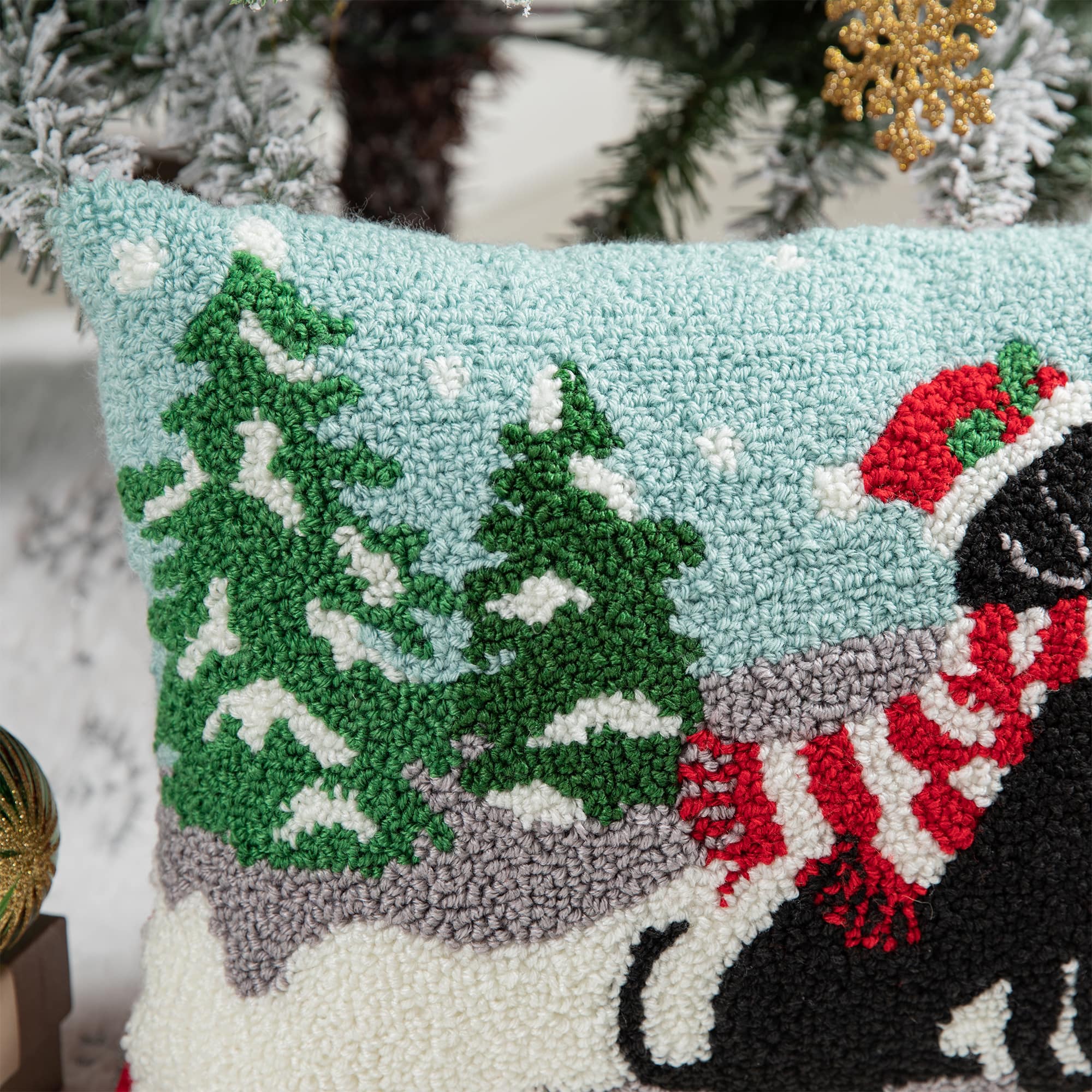 Glitzhome® Hooked Christmas Dog Pillow