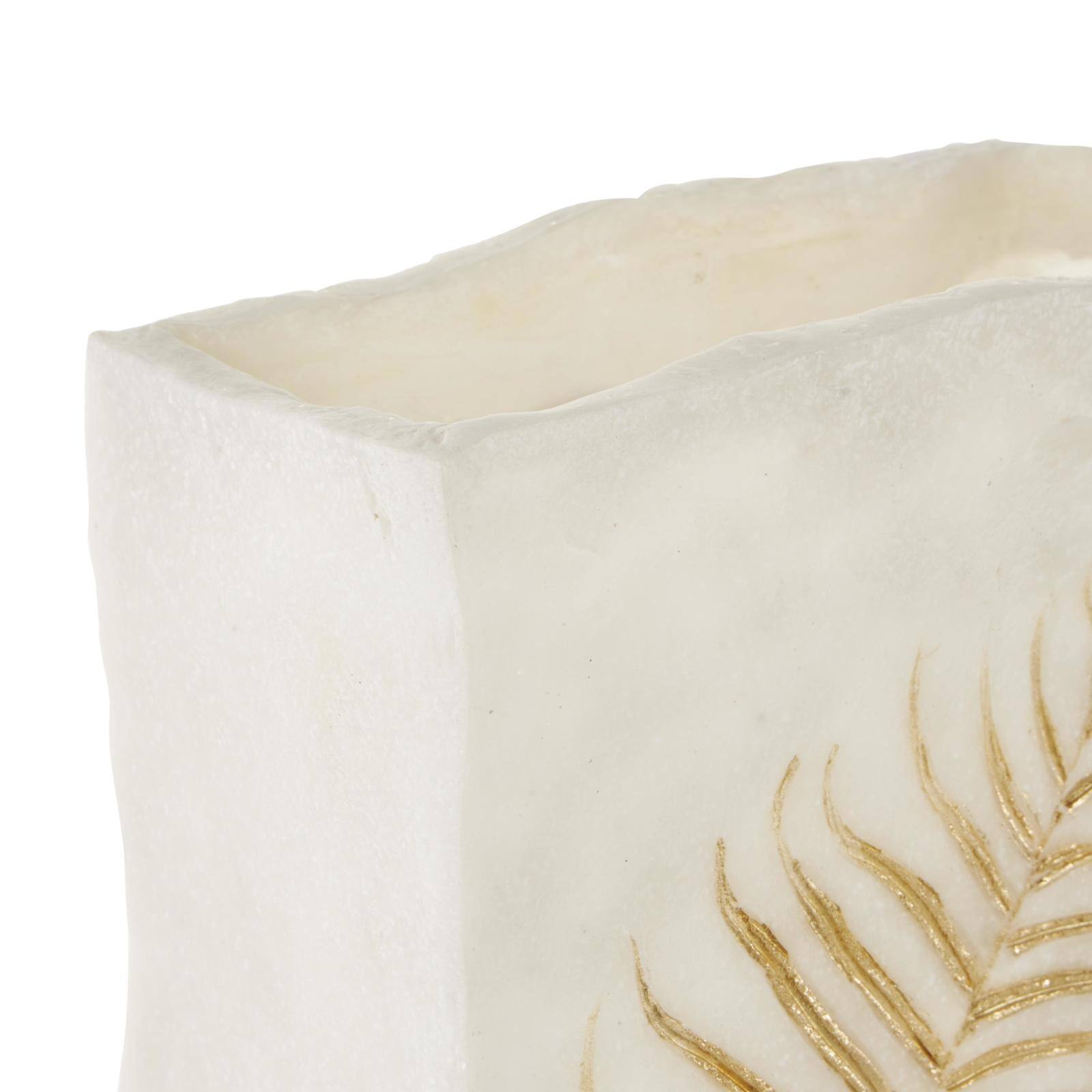 White & Gold Leaf Print Polystone Vase
