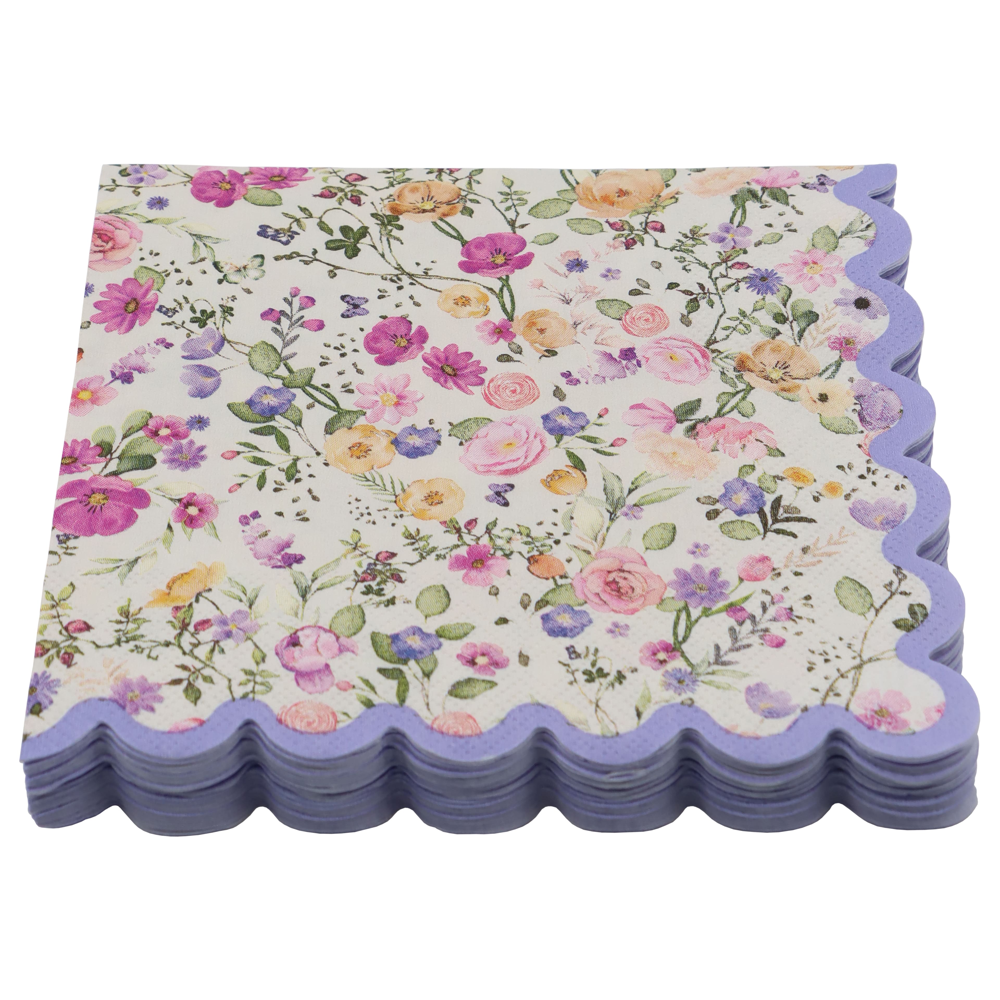 Purple Flowers Lunch Napkins with Scalloped Edges, 20ct. by Celebrate It&#x2122;