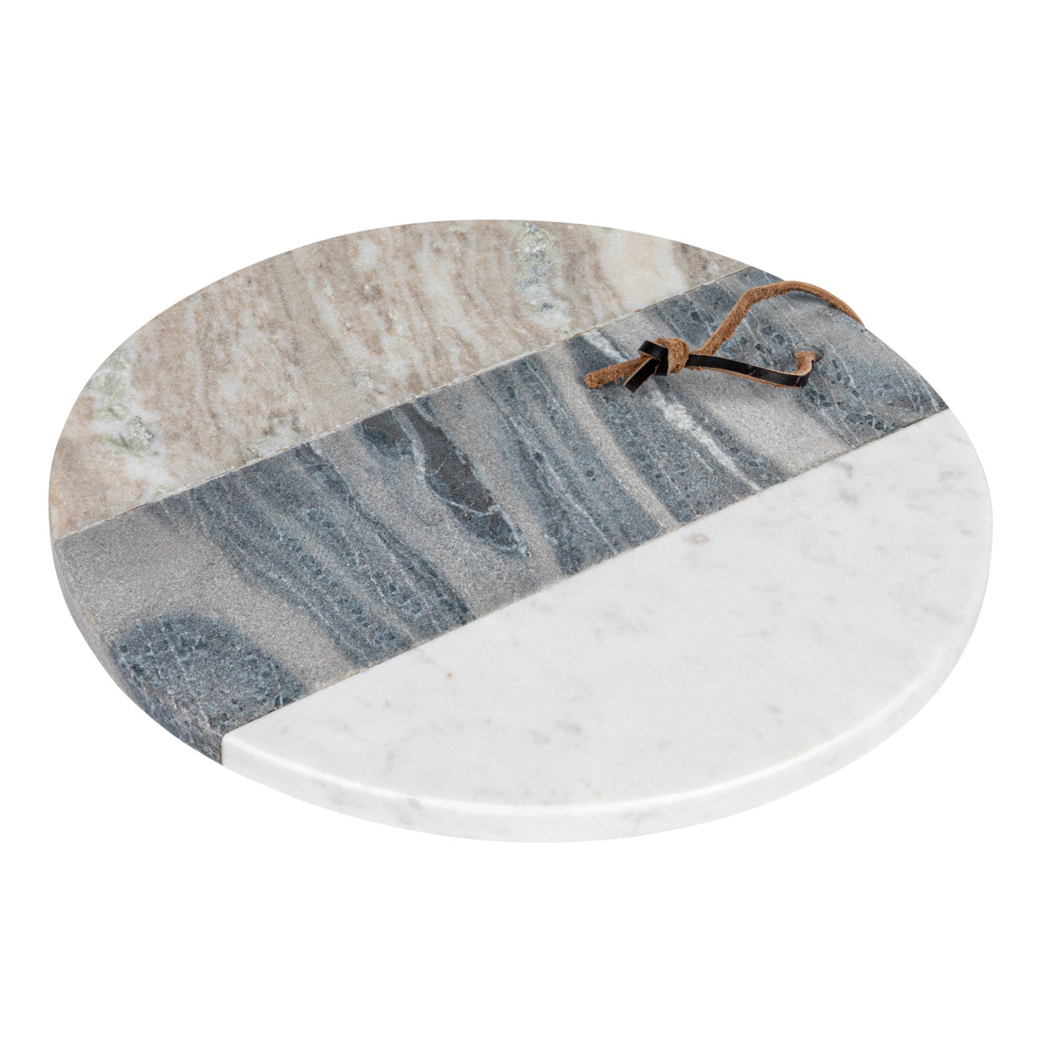 12&#x22; Multicolor Round Marble Cutting Board with Leather Tie