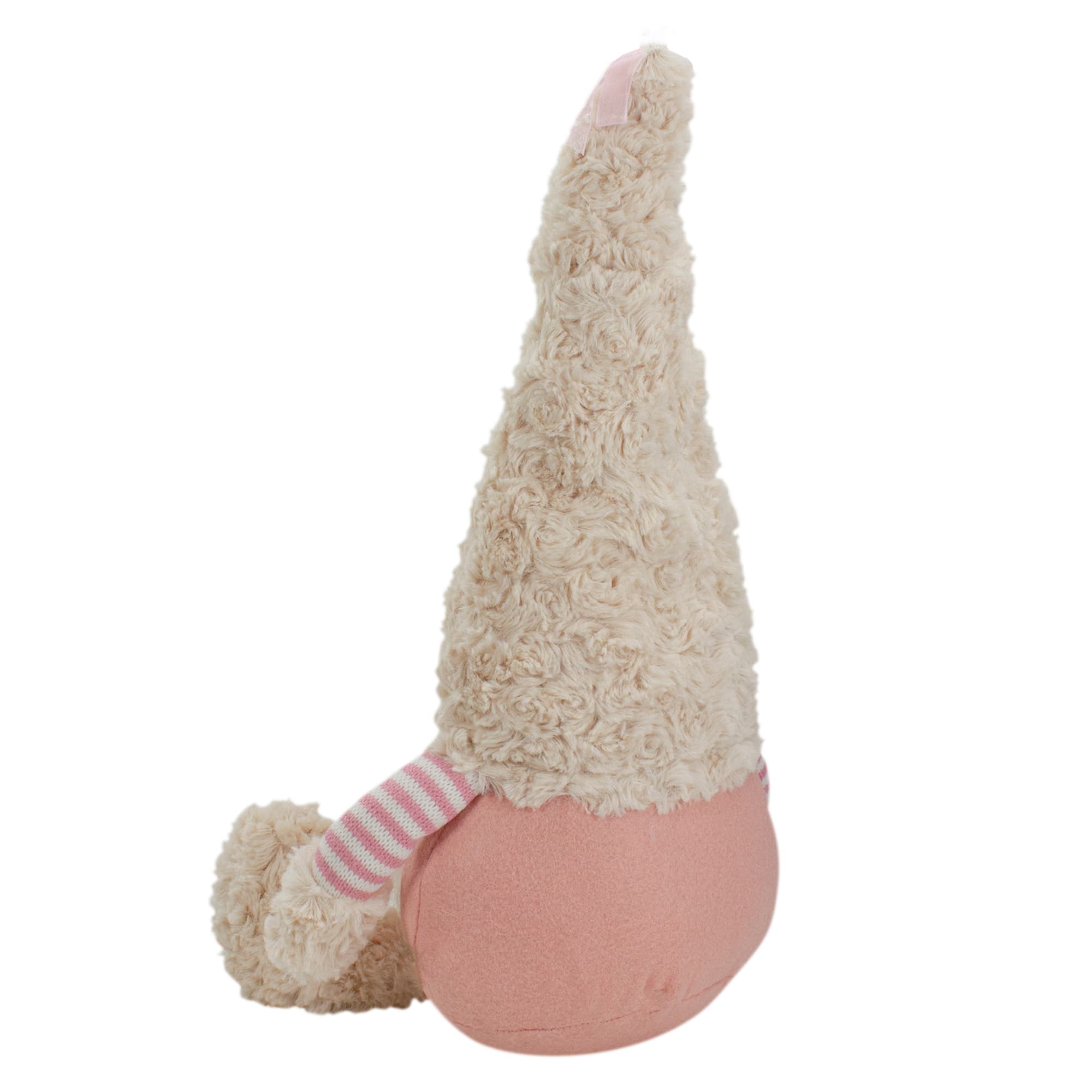 18&#x22; Pink Striped Sitting Spring Plush Gnome Figure
