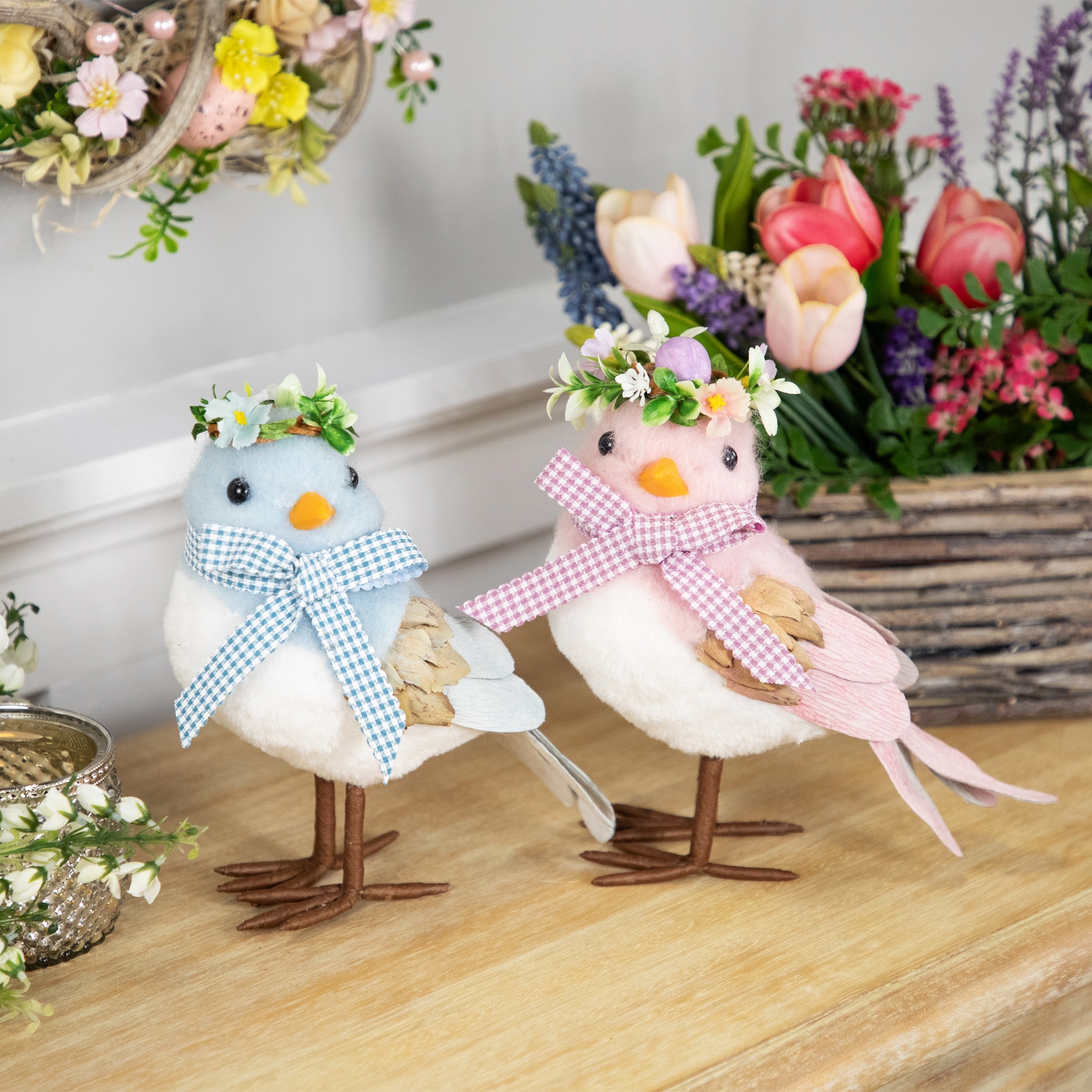7.25&#x22; Blue Plush Easter Bluebird Accent with Gingham Bow