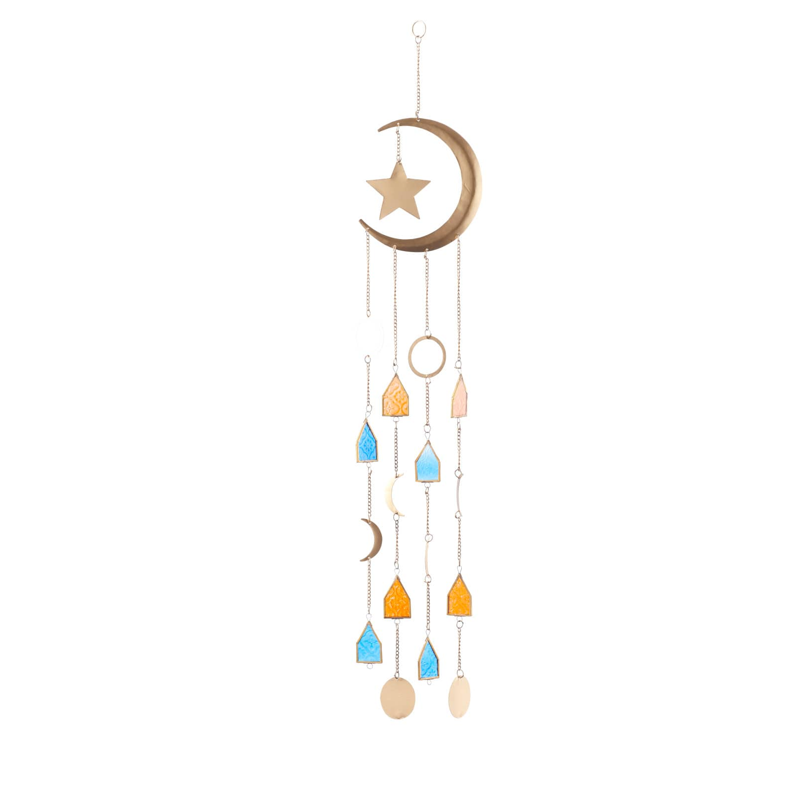 Gold Contemporary Moon and Sun Windchime, 8&#x22; x 2&#x22; x 42&#x22;