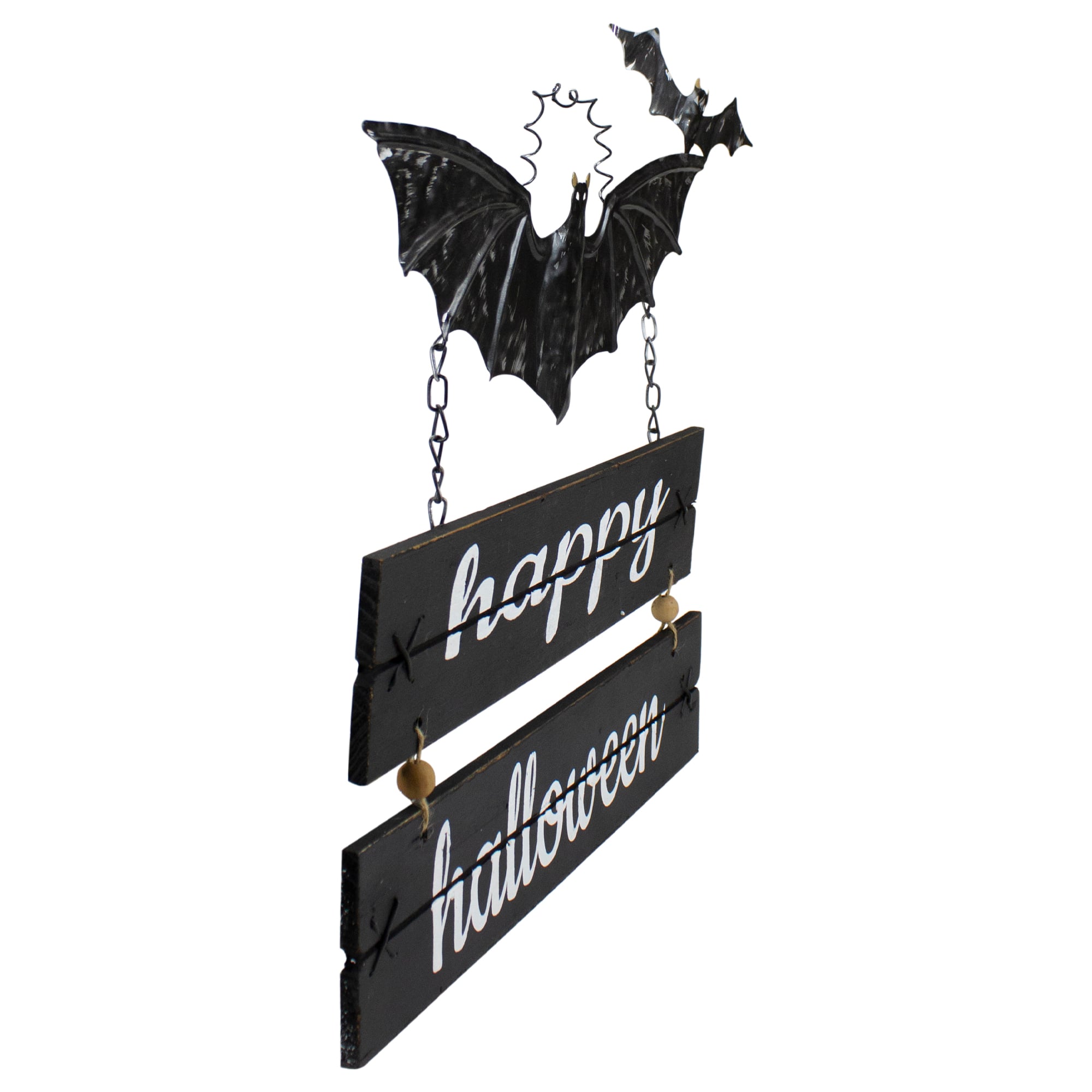 17&#x22; Black Bat &#x26; Happy Halloween Metal Hanging Sign