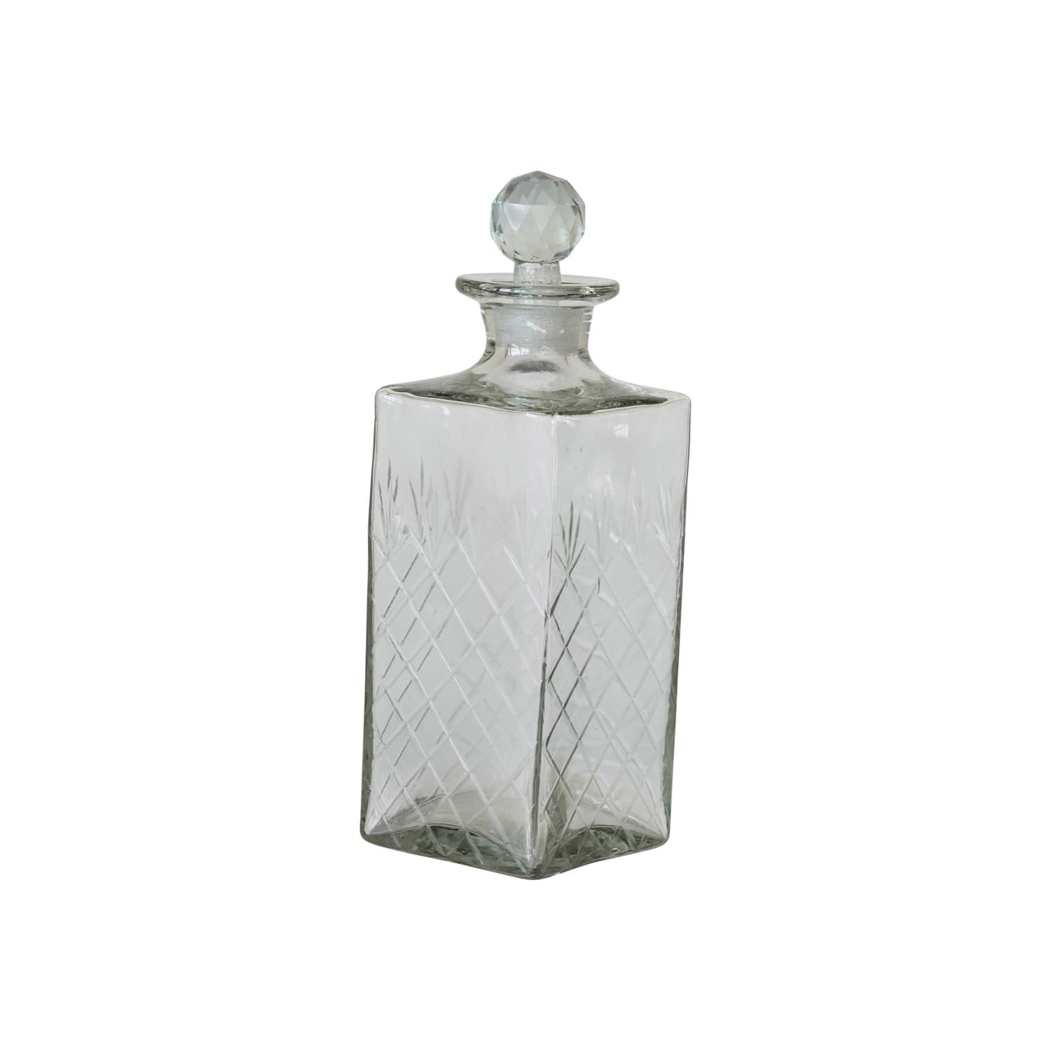 16oz. Clear Reclaimed Etched Square Glass Decanter