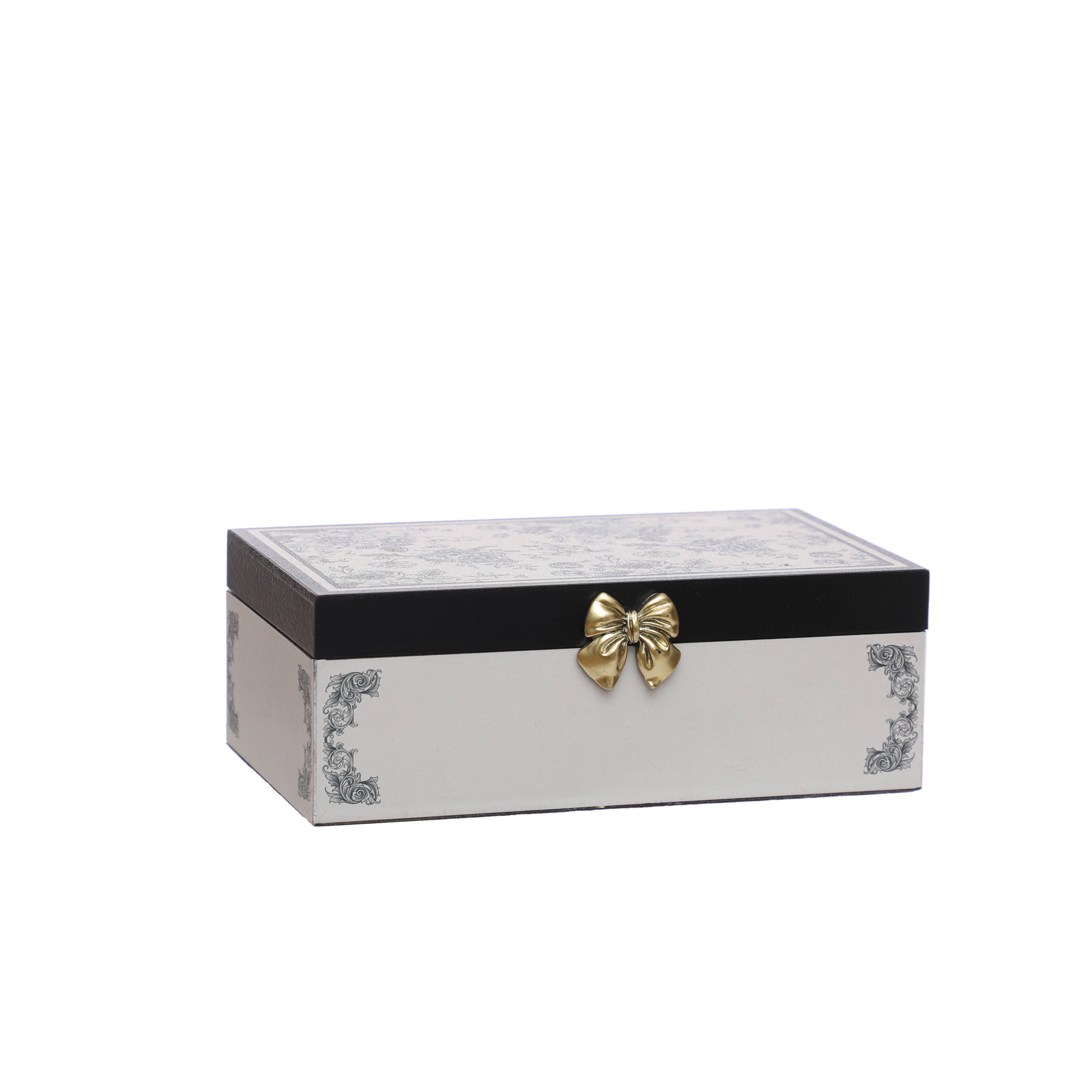 8" Black & White Floral Tabletop Box with Gold Bow by Ashland®