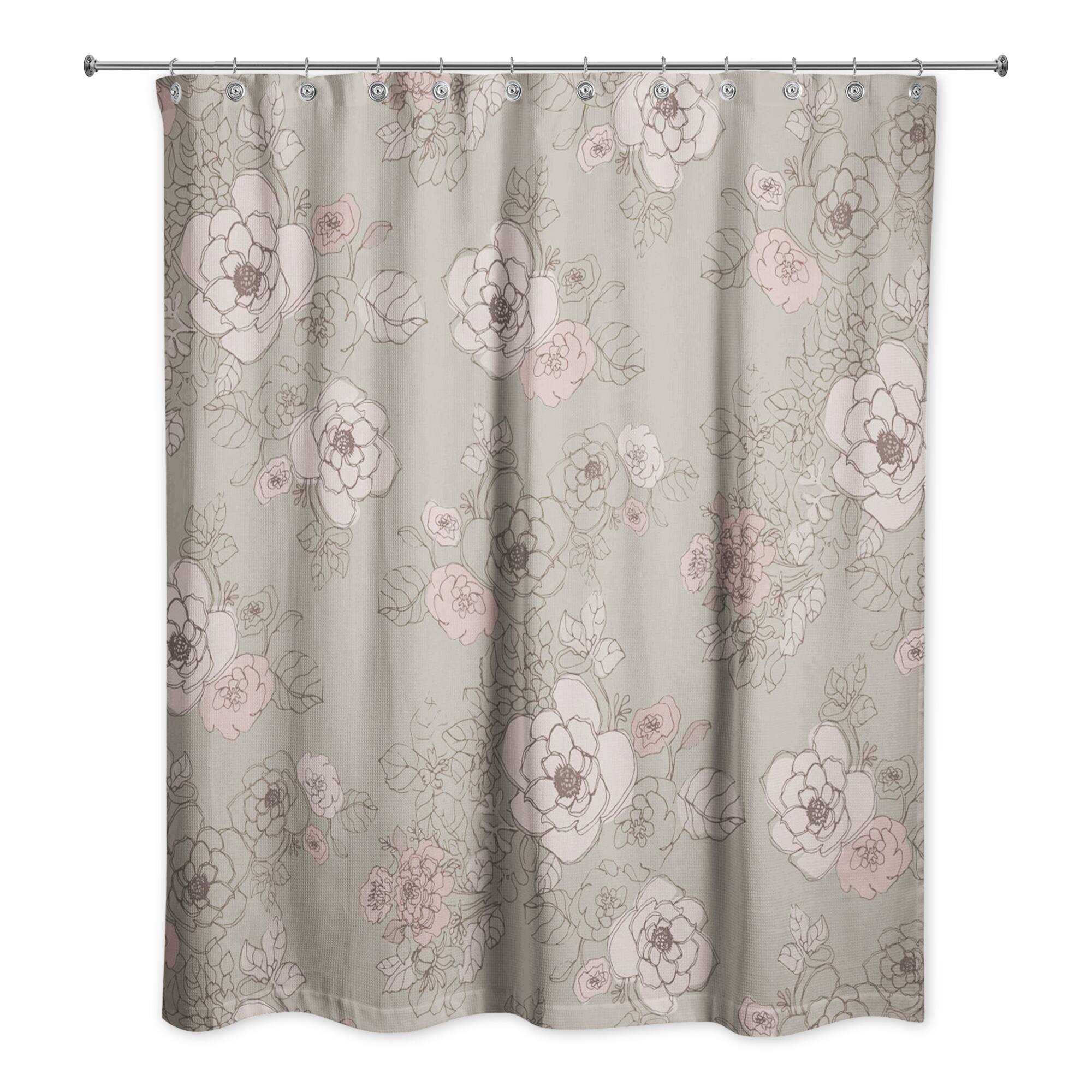 Line Floral Shower Curtain#@#Intricate Floral Shower Curtain