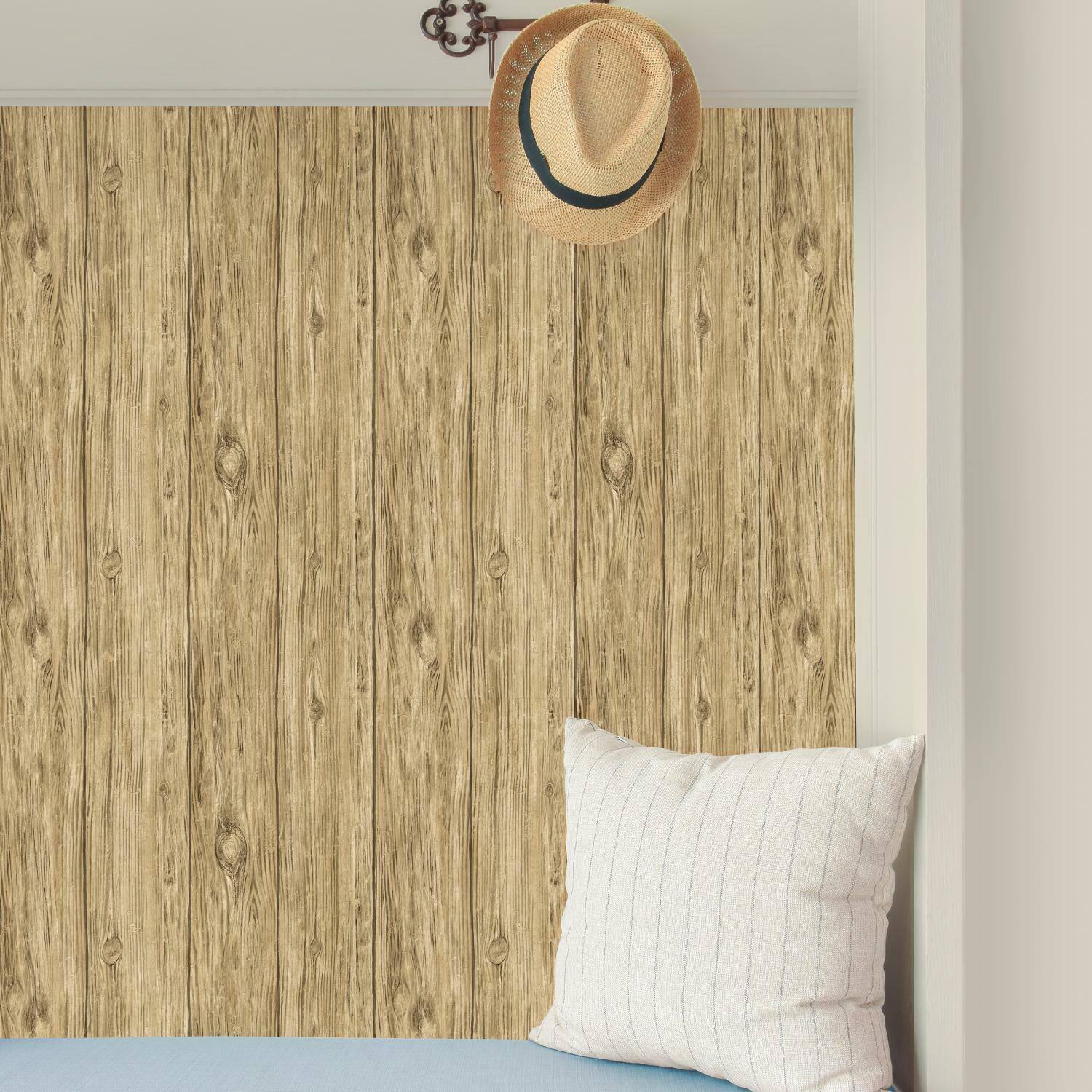 RoomMates Mushroom Wood Peel & Stick Wallpaper
