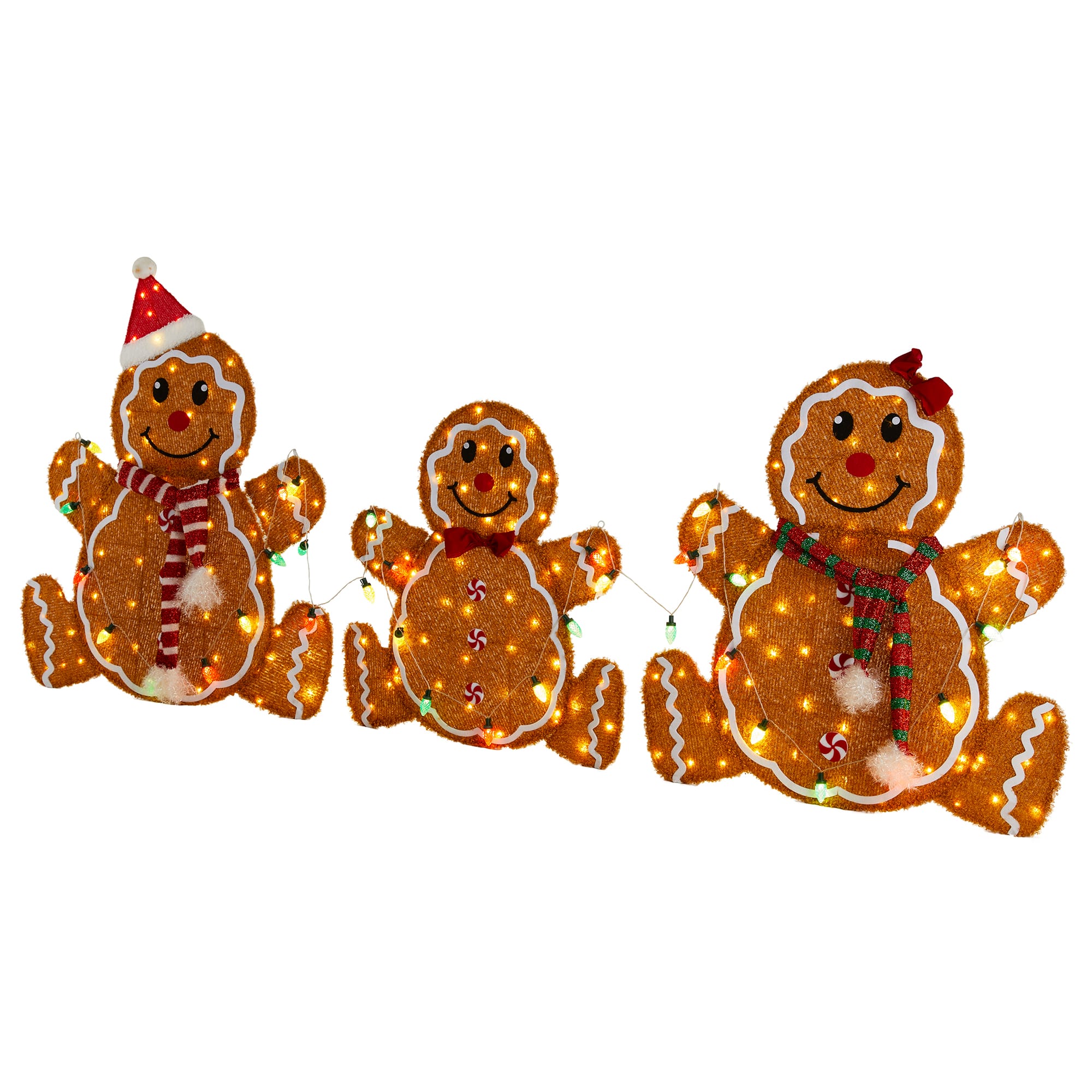 Glitzhome&#xAE; 90.5&#x22;L Lighted Christmas 2D Fabric Gingerbread Family Outdoor Decor Set