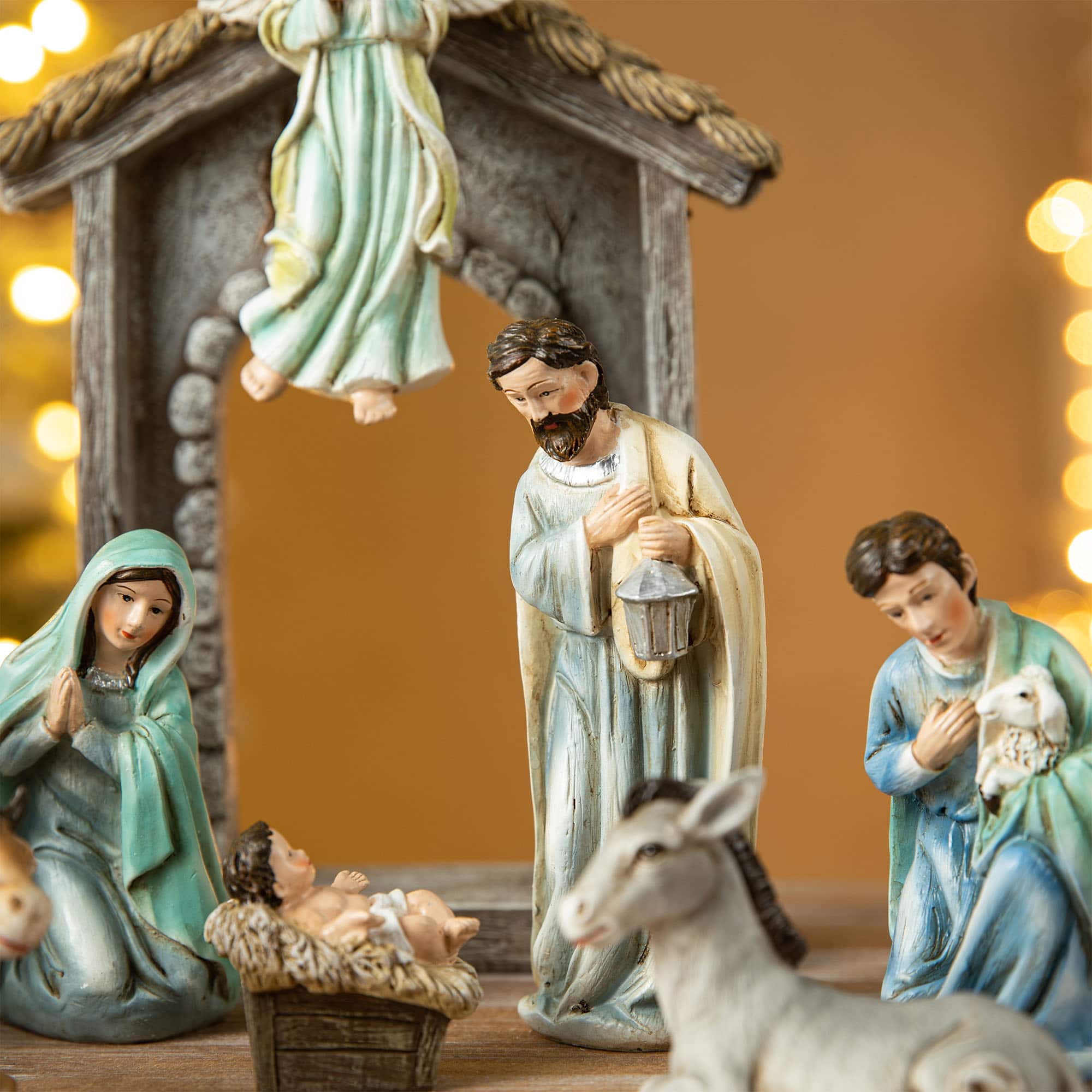 Glitzhome® Deluxe Blue Nativity Figurine Set