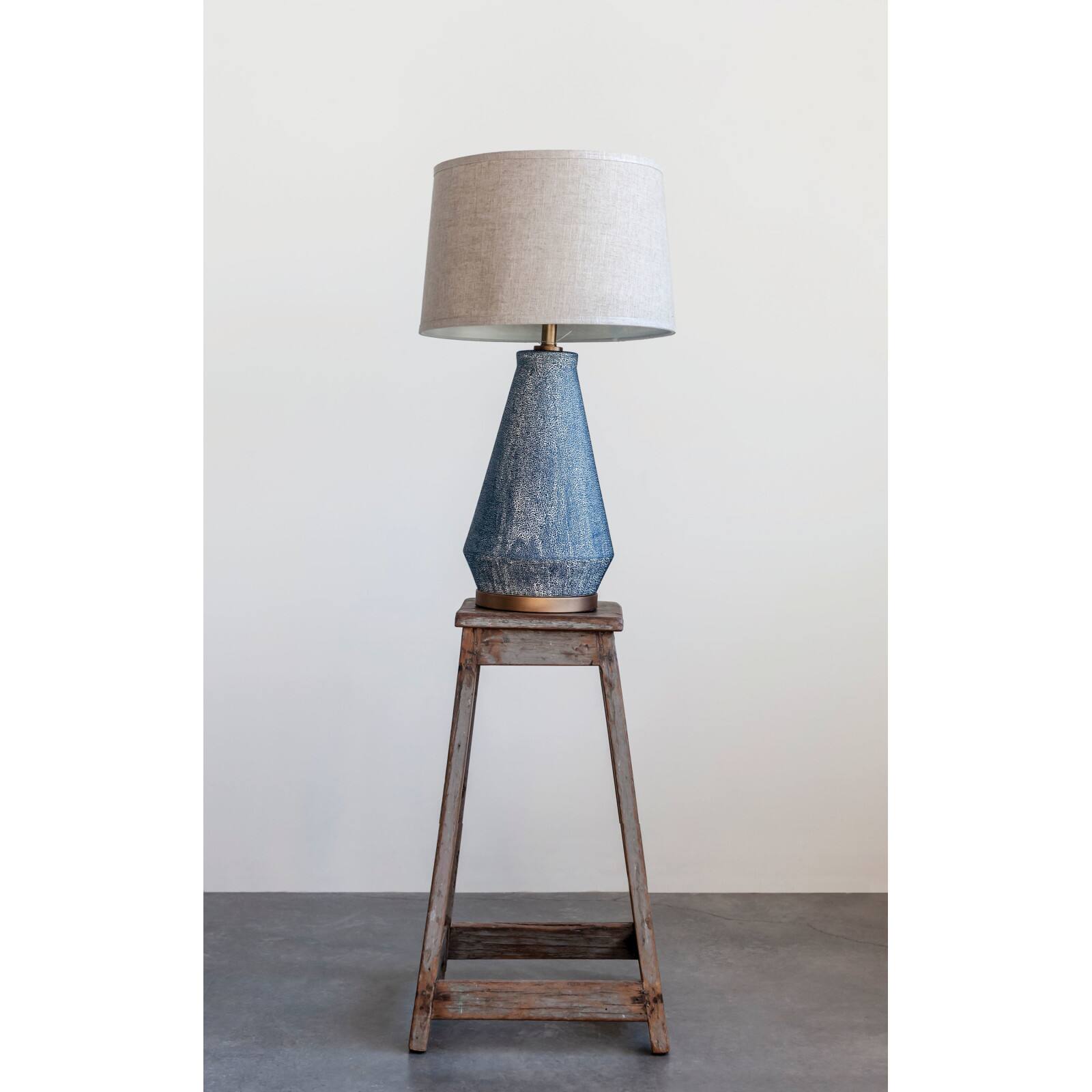Hello Honey® Textured Blue Glaze Ceramic Table Lamp with Natural Linen Shade