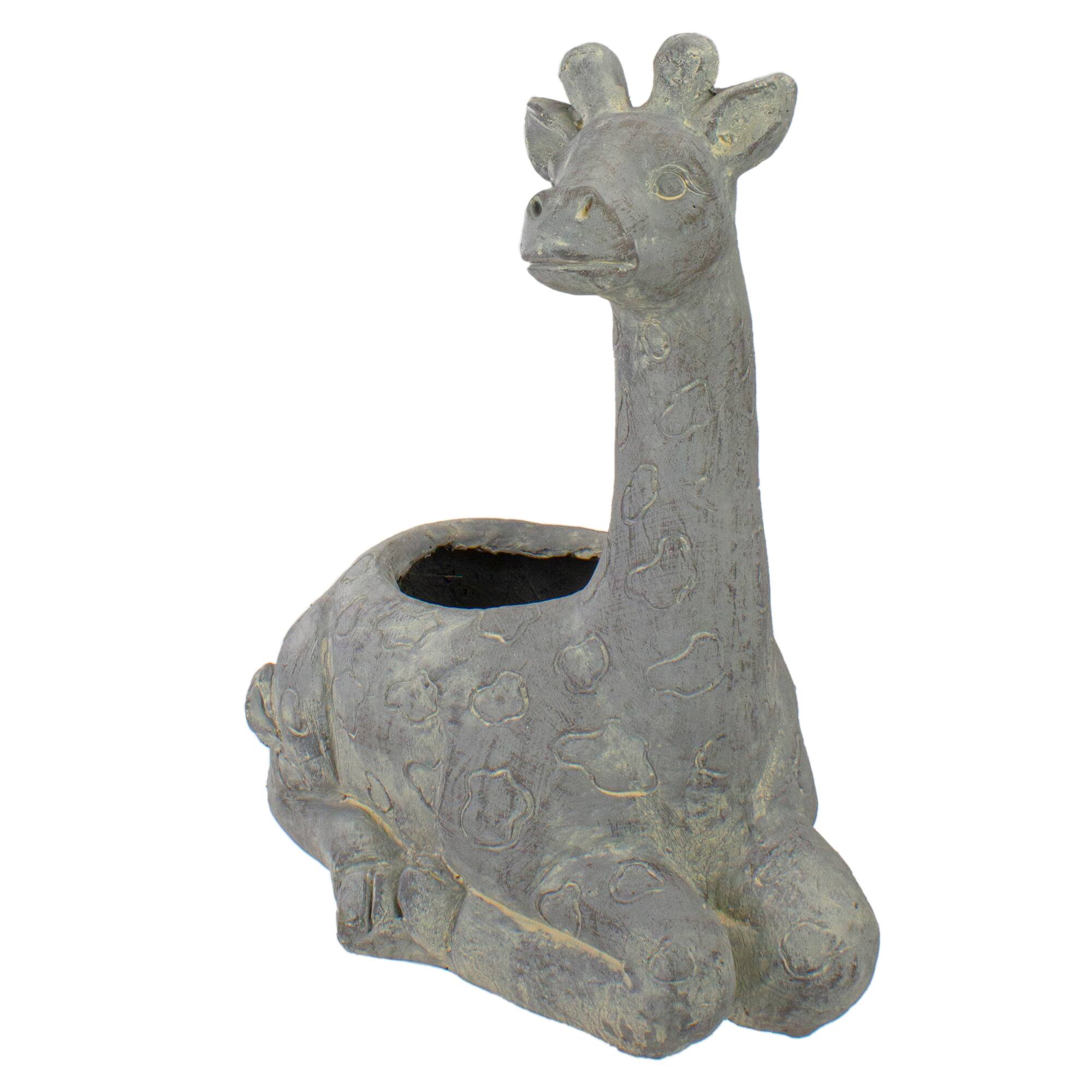 16&#x22; Gray Seated Giraffe Outdoor Garden Planter