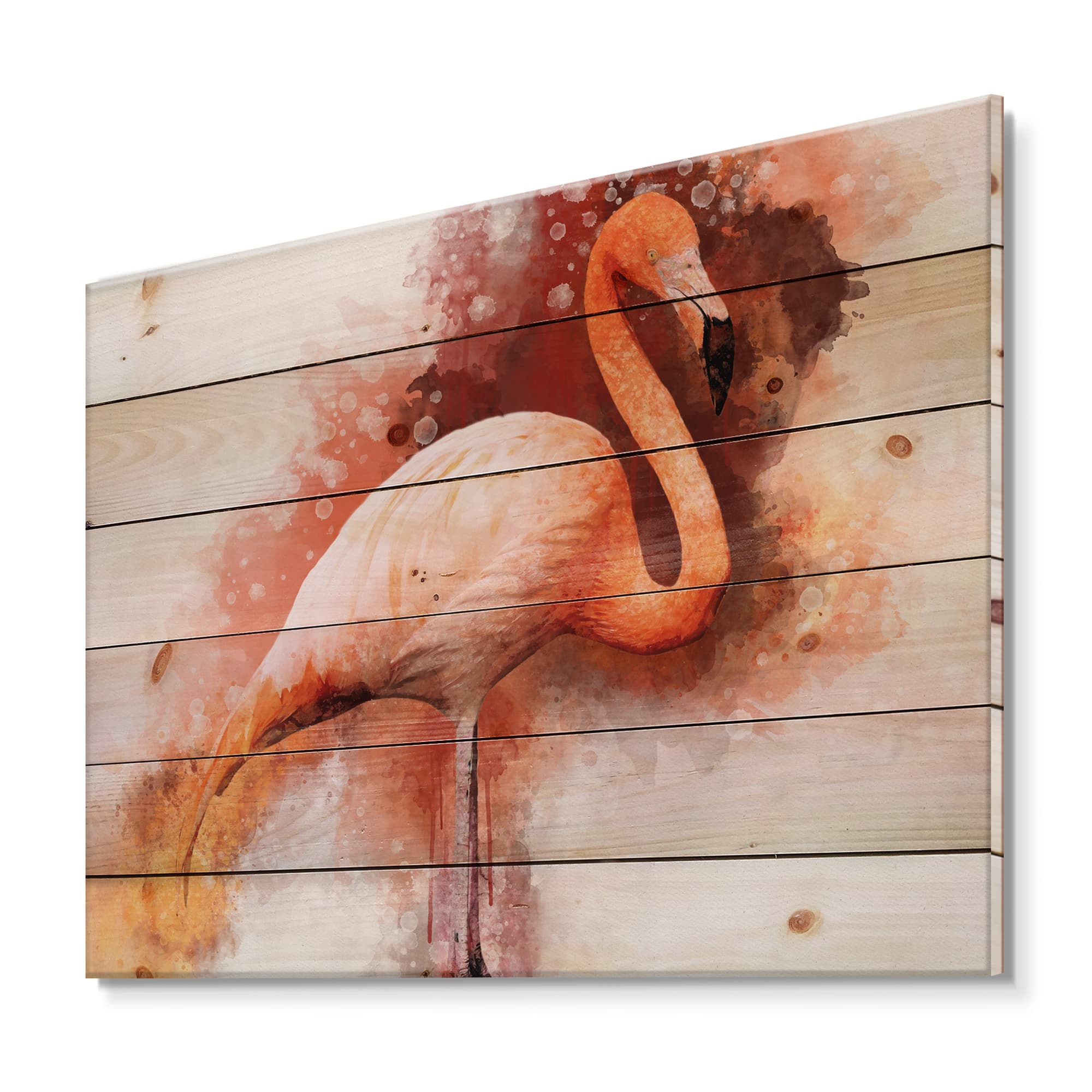 Designart - Portrait of Pink Flamingo II - Farmhouse Print on Natural Pine Wood