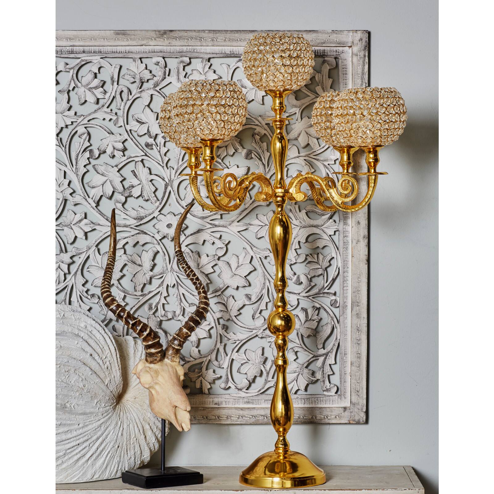 Gold Aluminum Glam Candle Holder, 40" x 24" x 24"