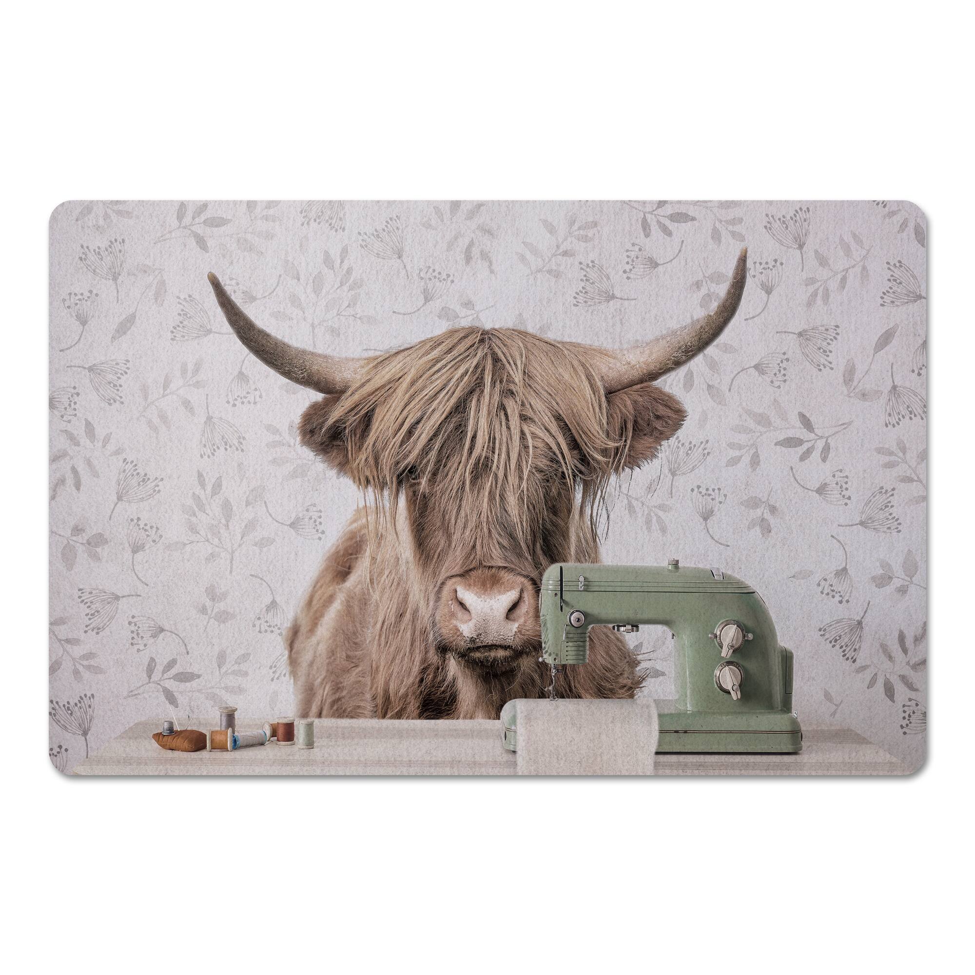 18" x 27" Highland Cow at Desk Sewing Floor Mat