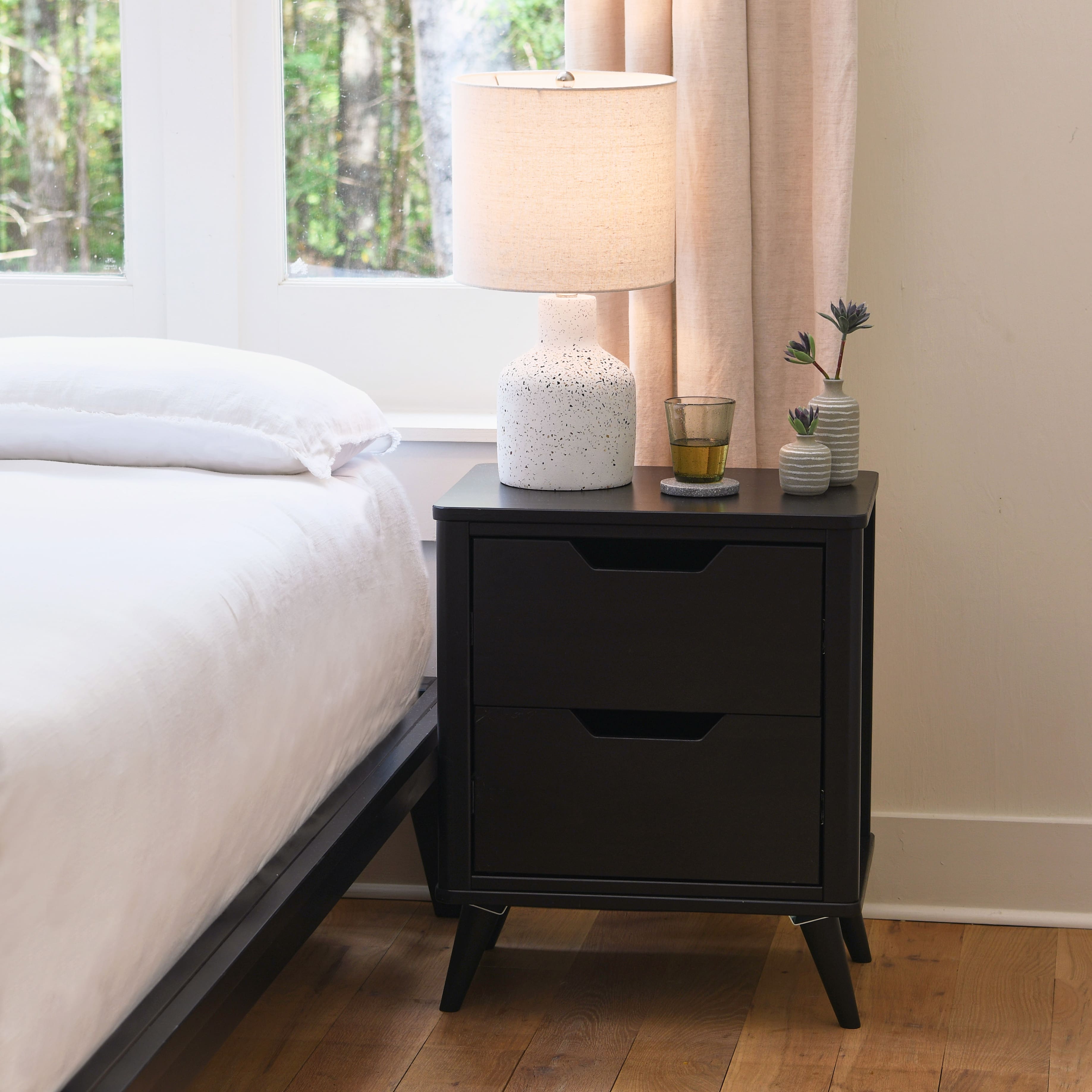 Hello Honey&#xAE; 26&#x22; Yume Mid Century Modern Solid Wood Nightstand with 2 Storage Drawers