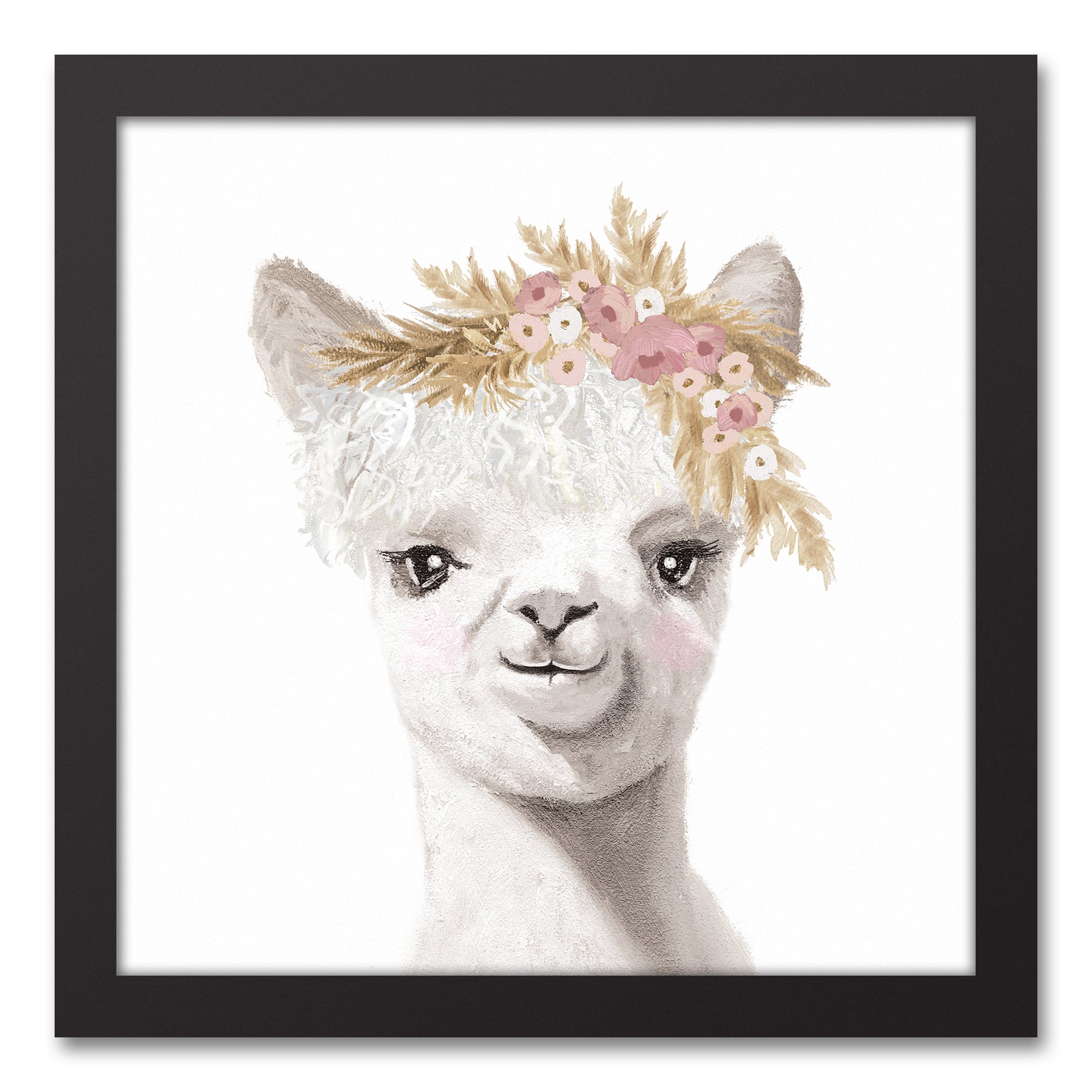 Llama Baby 13.73" x 13.73" Black Framed Canvas